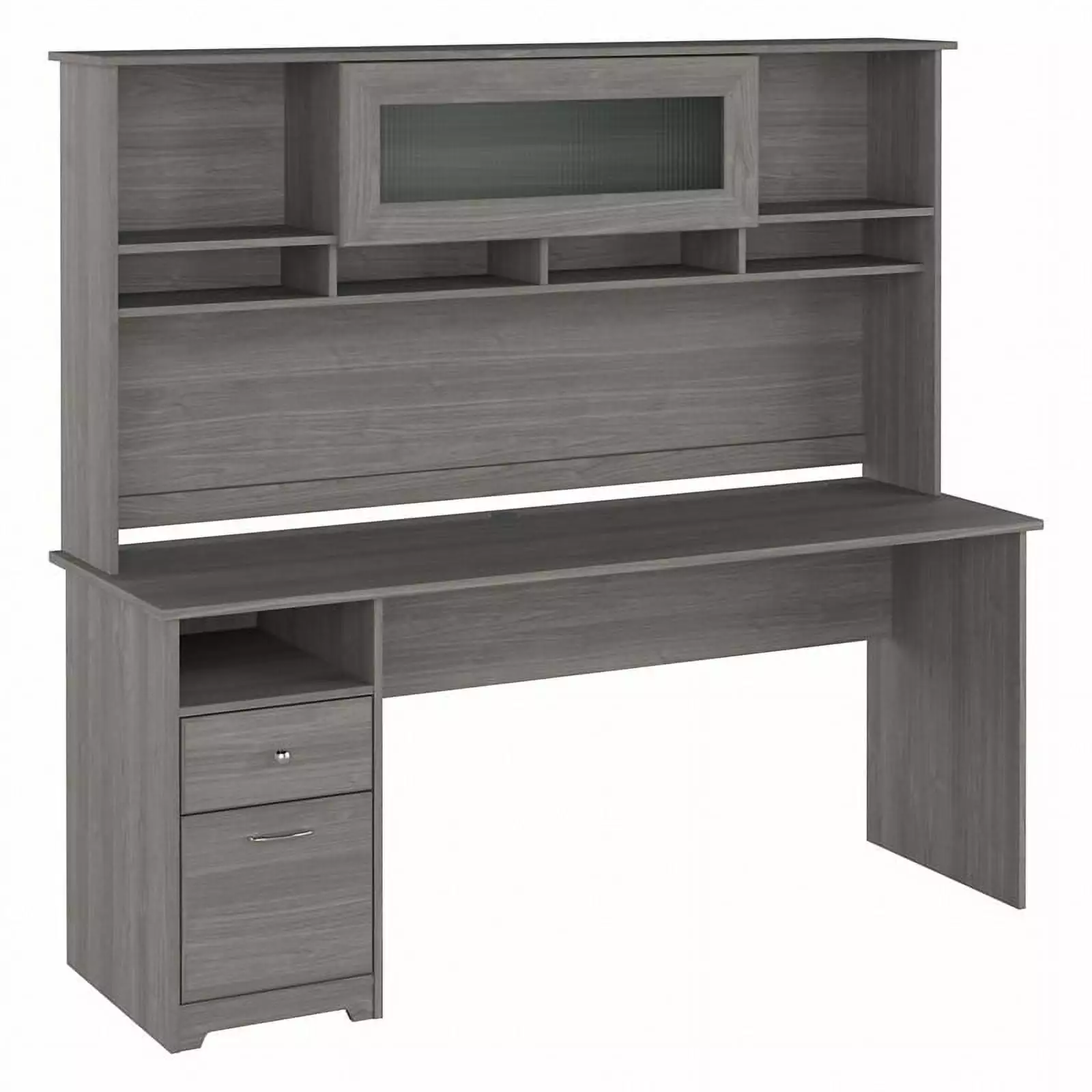Pemberly Row 72W Computer Desk Hutch Modern Gray Engineered Wood