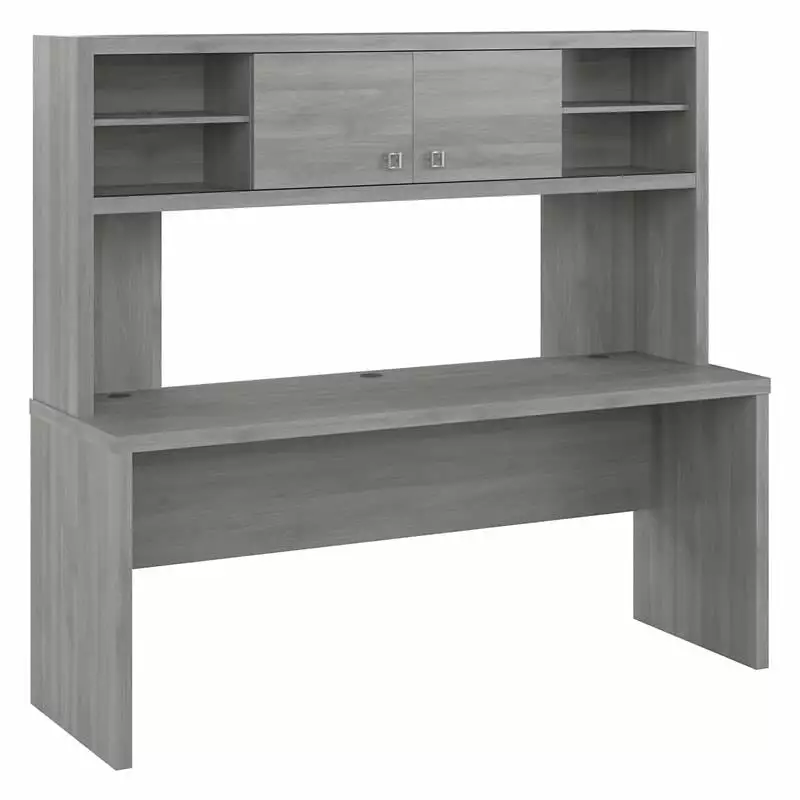 Pemberly Row 72W Computer Desk Hutch Modern Gray Engineered Wood