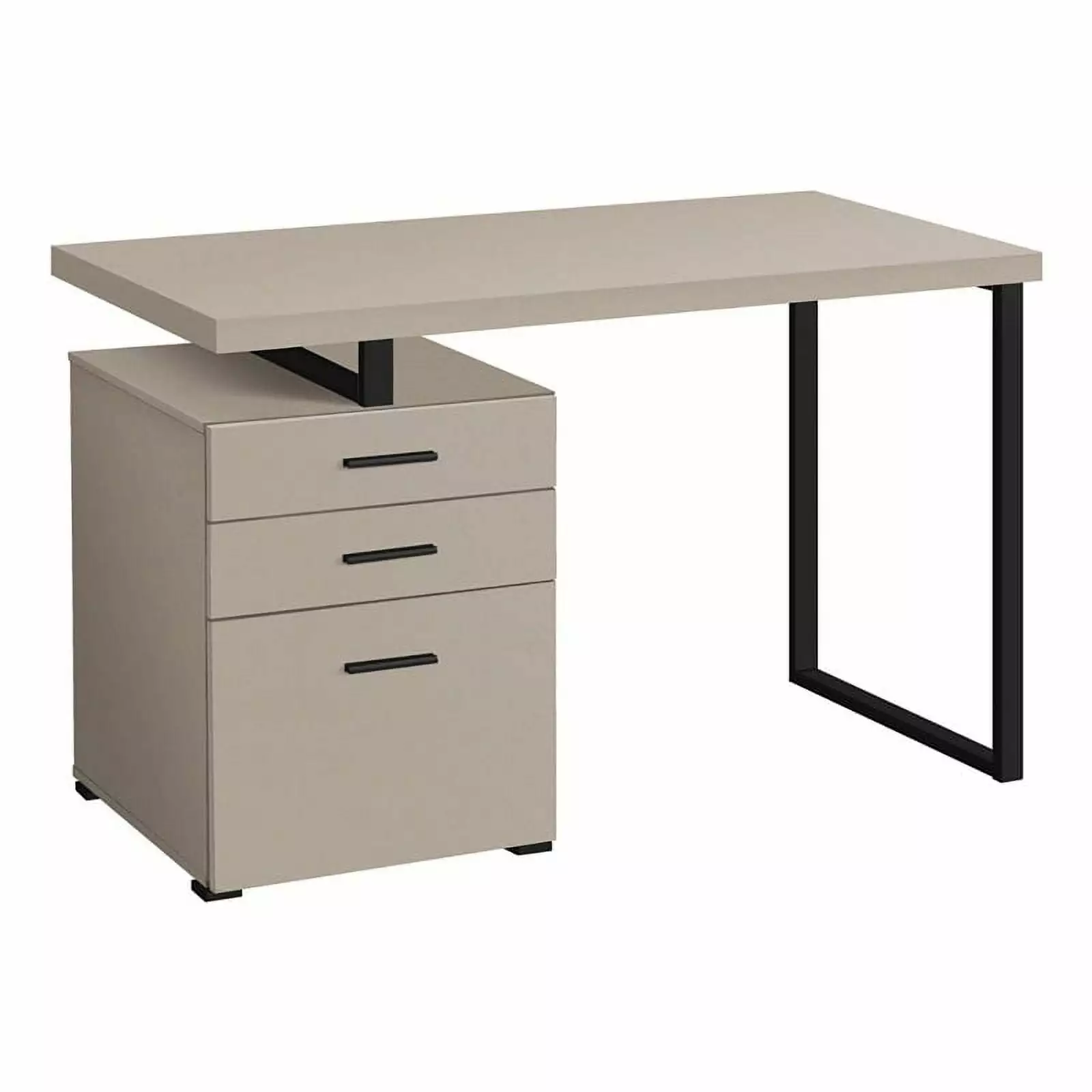 Pemberly Row Beige Reversible Pedestal Computer Desk Contemporary Home Office