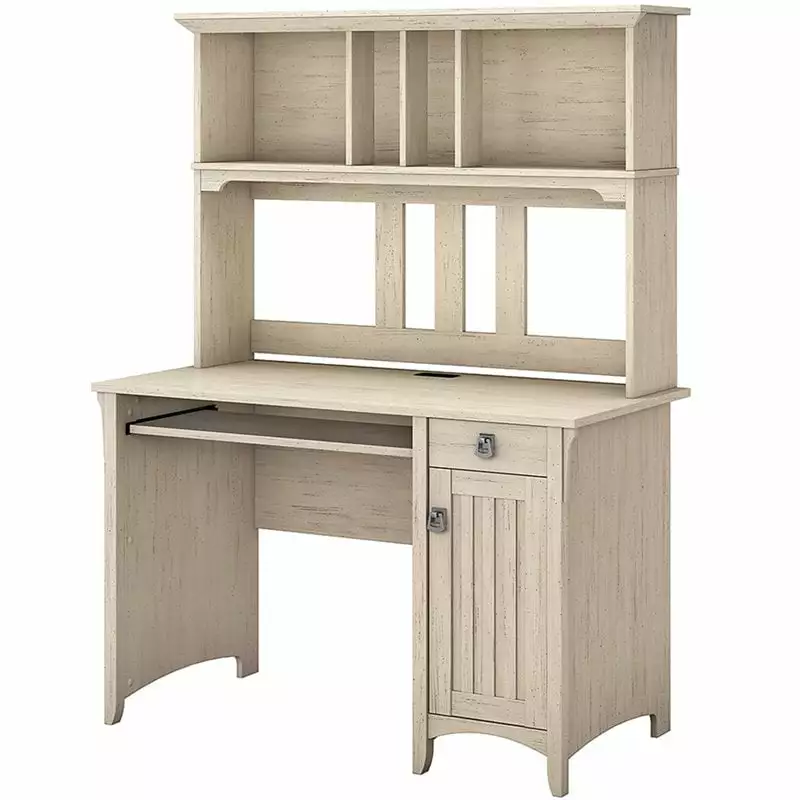 Pemberly Row Computer Desk Hutch Antique White Engineered Wood