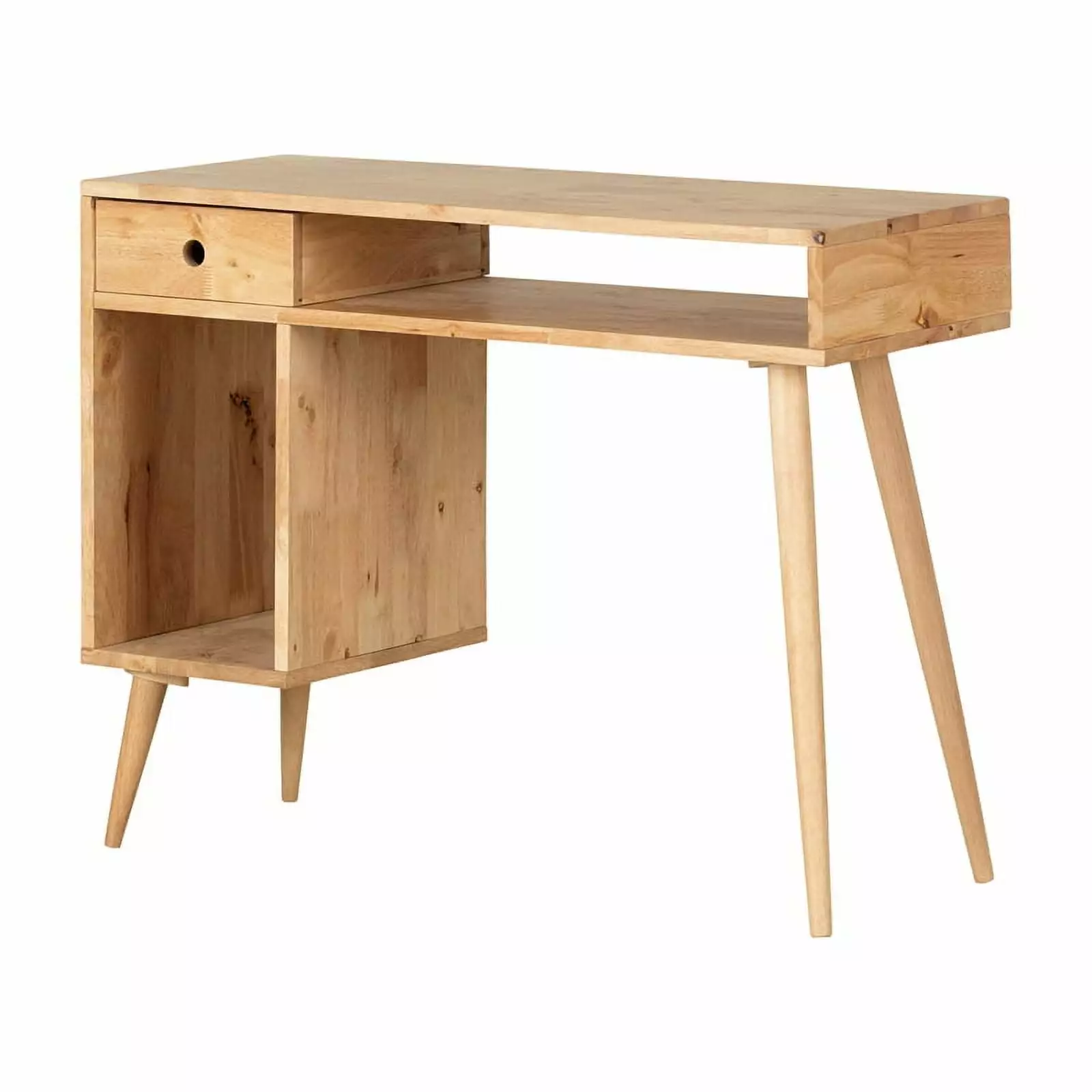 Pemberly Row Contemporary Solid Wood Computer Desk Beige Finish