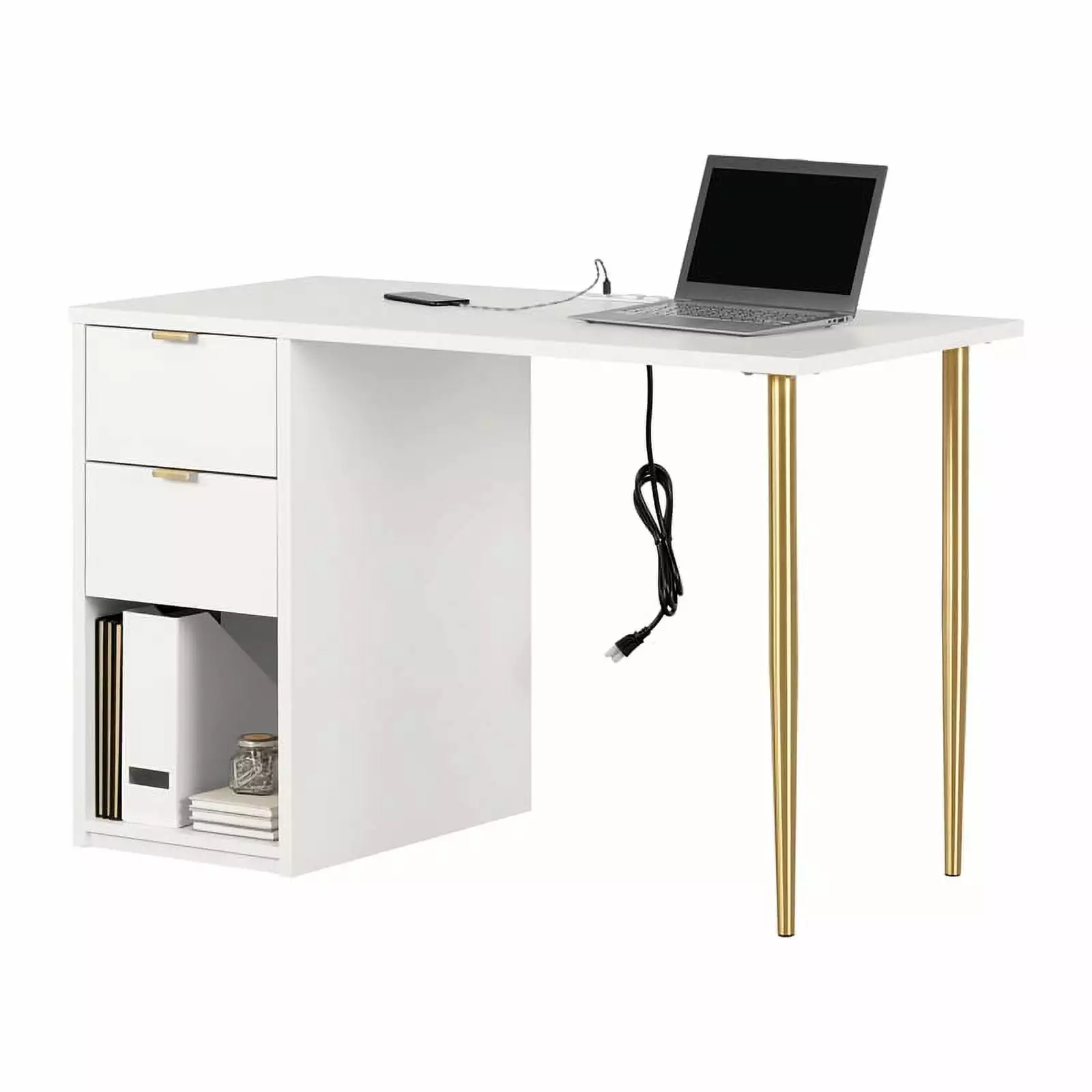 Pemberly Row Engineered Wood Computer Desk Power Bar White - Home Office Desk