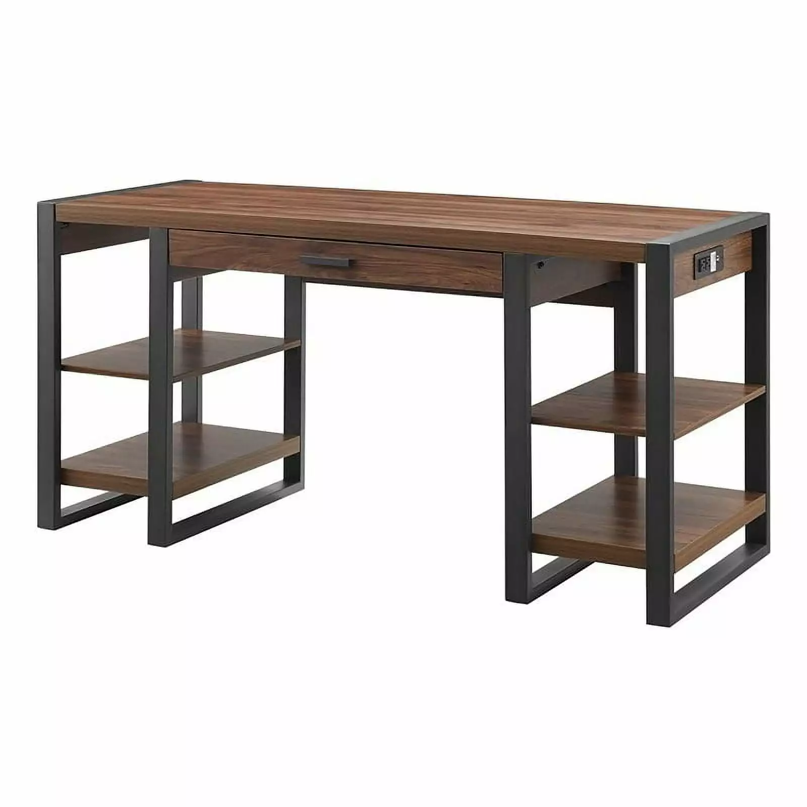 Pemberly Row 60 Industrial Wood Computer Desk Dark Walnut Sturdy Workspace