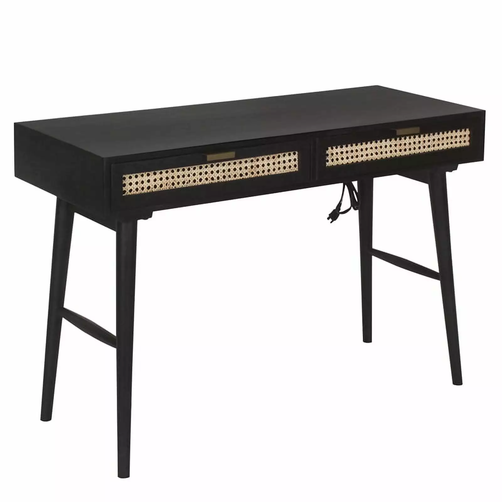 Pemberly Row Modern Black Solid Wood Desk Built- Outlet Home Office Desk