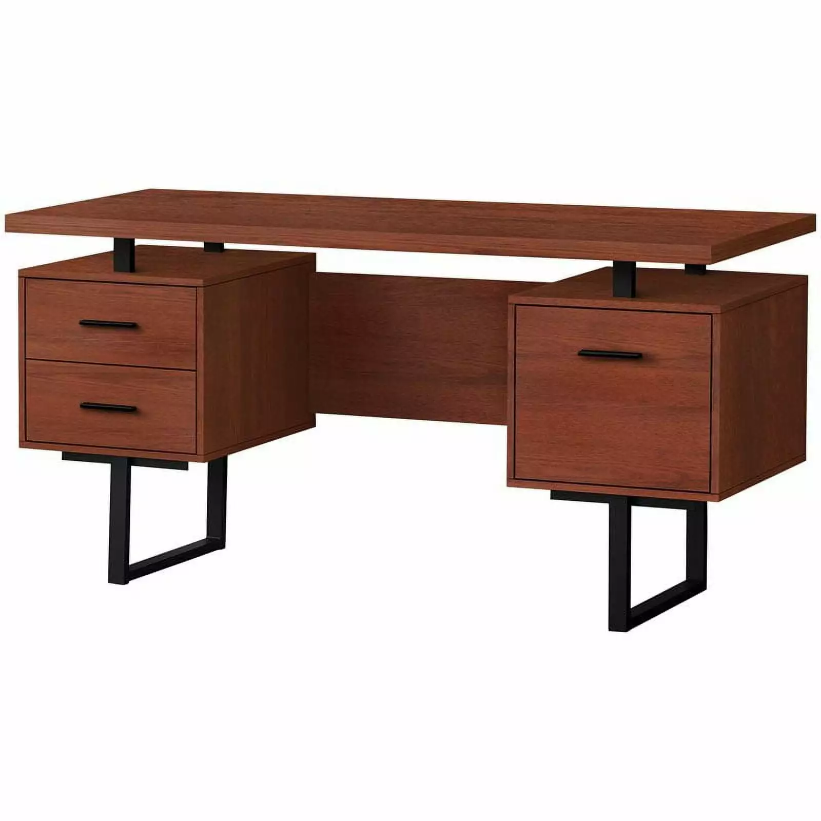 Pemberly Row Reversible Wooden Floating Desktop Computer Desk Cherry and Black