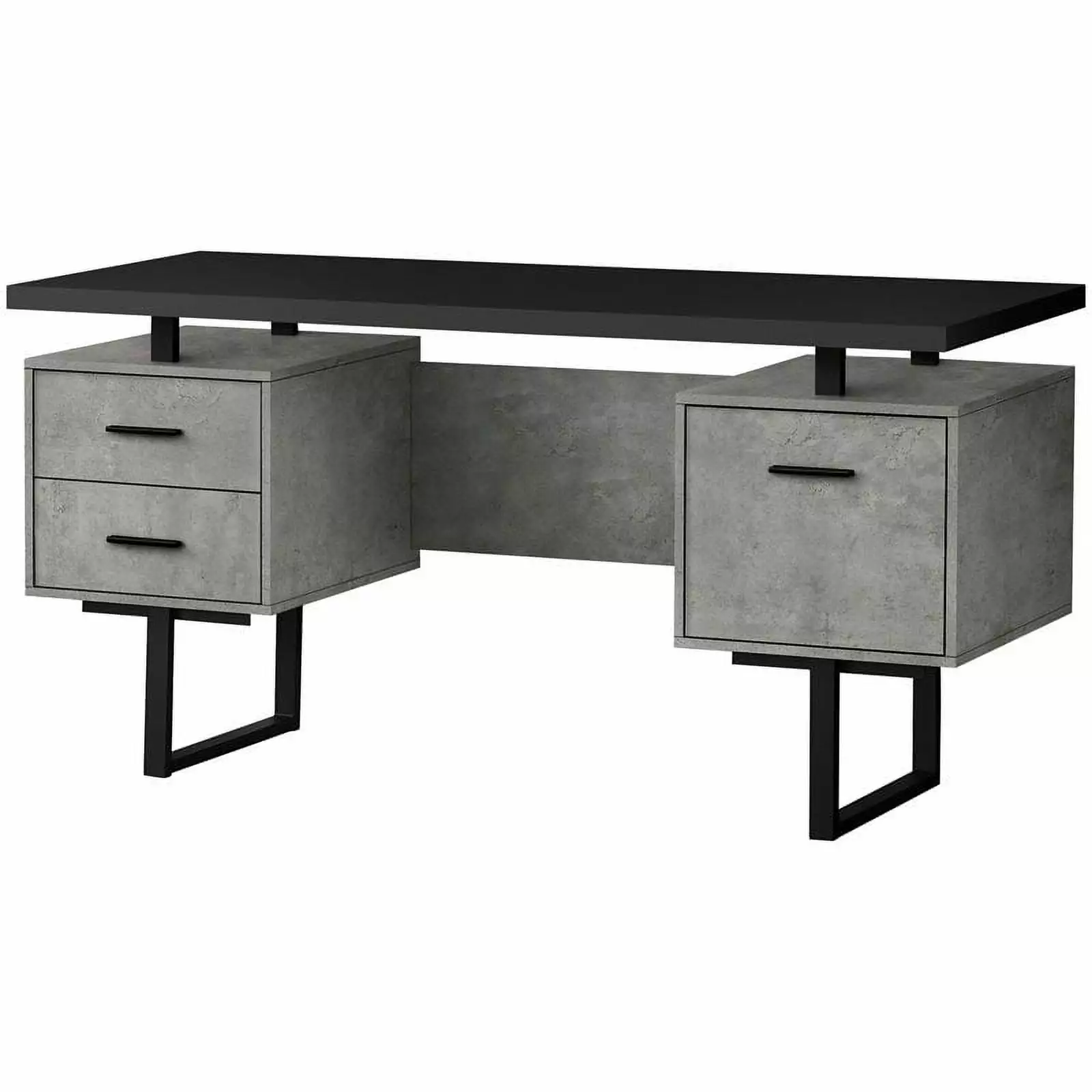 Pemberly Row Reversible Wooden Floating Desktop Computer Desk Black and Gray