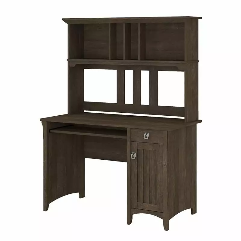 Pemberly Row Small Computer Desk Hutch Ash Brown Engineered Wood