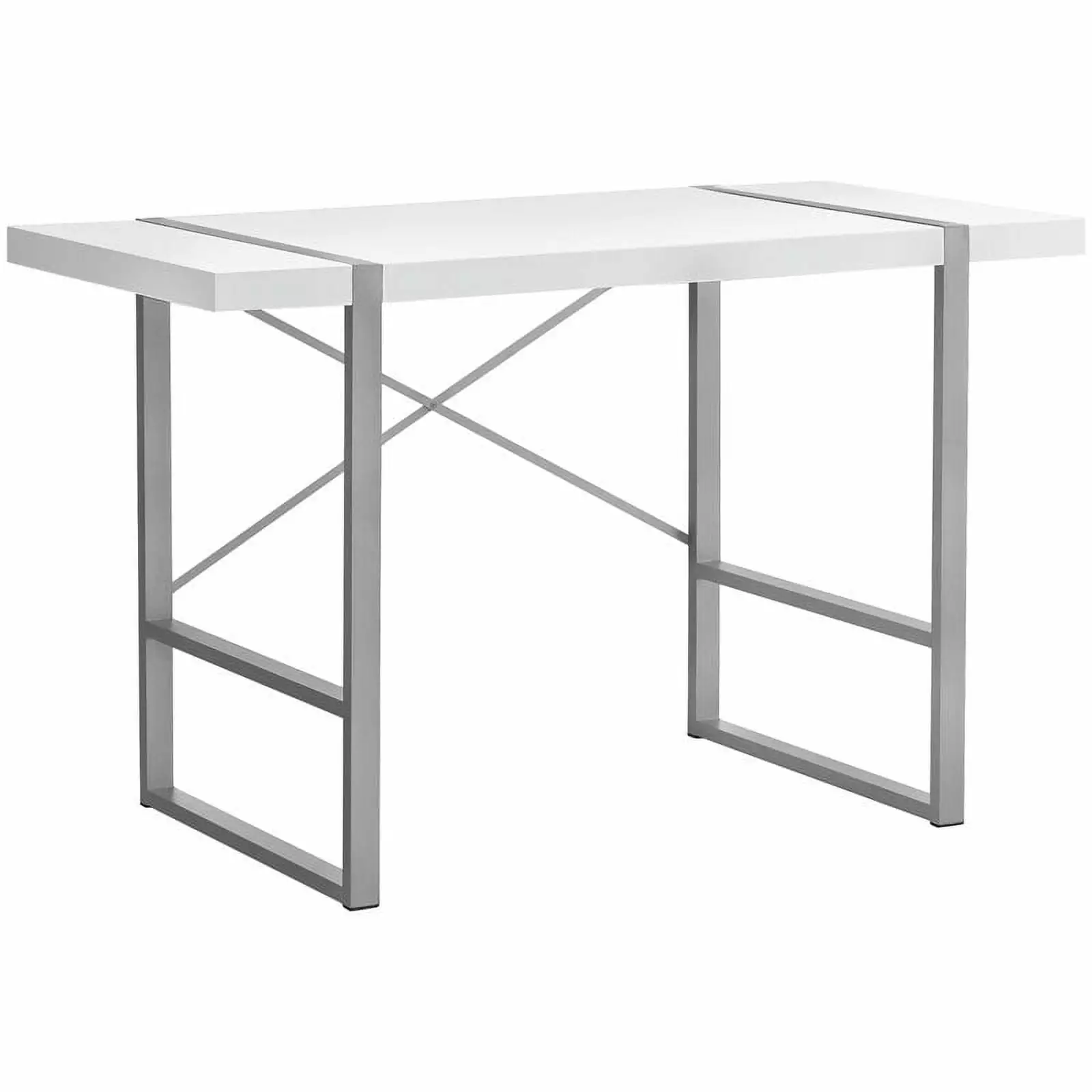 Pemberly Row Thick Wood Top X Base Computer Desk White and Silver - Sturdy Home Office Desk