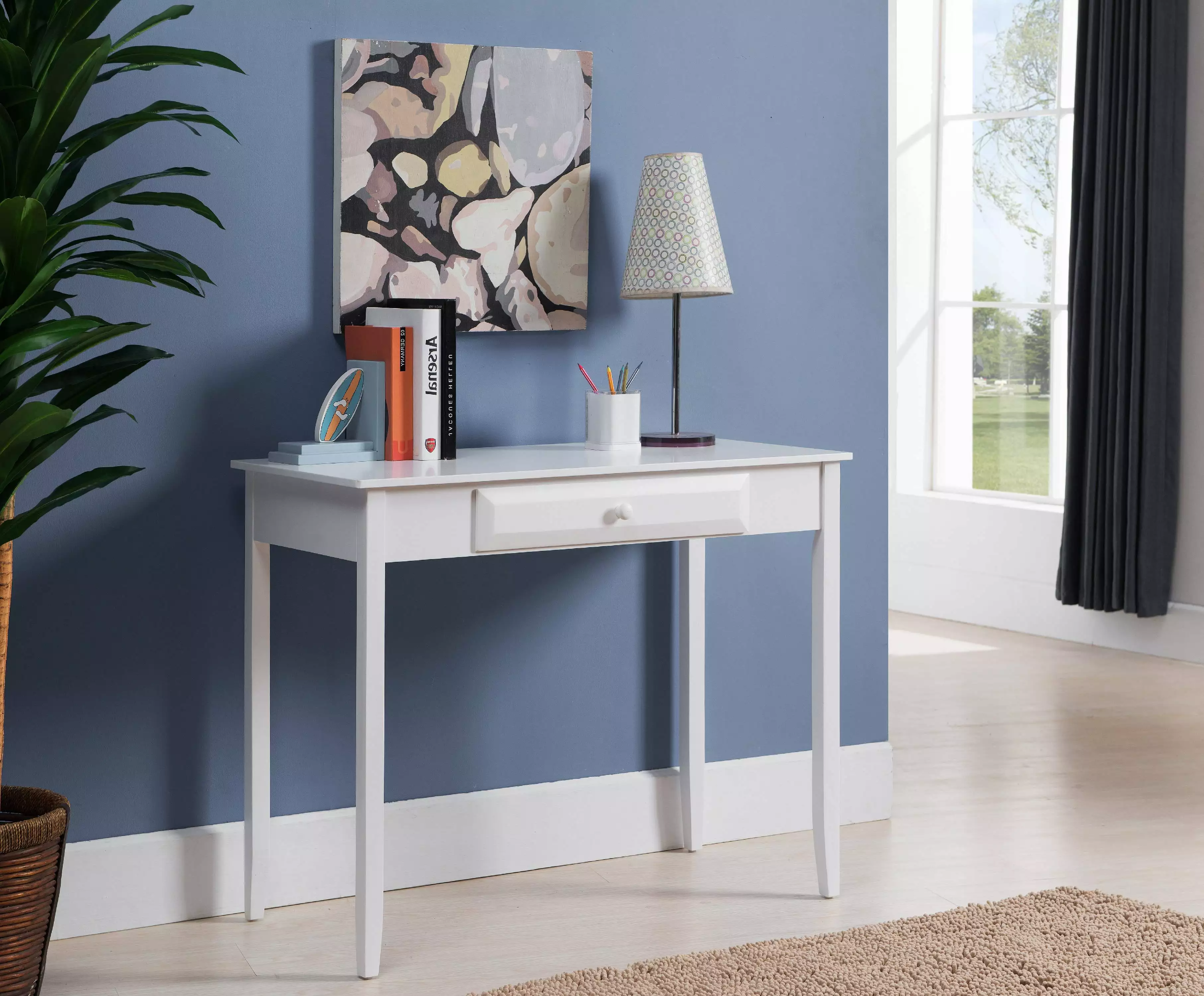 Maci Home & Office Workstation Computer Desk White Wood Contemporary Storage Drawer Pilaster Designs
