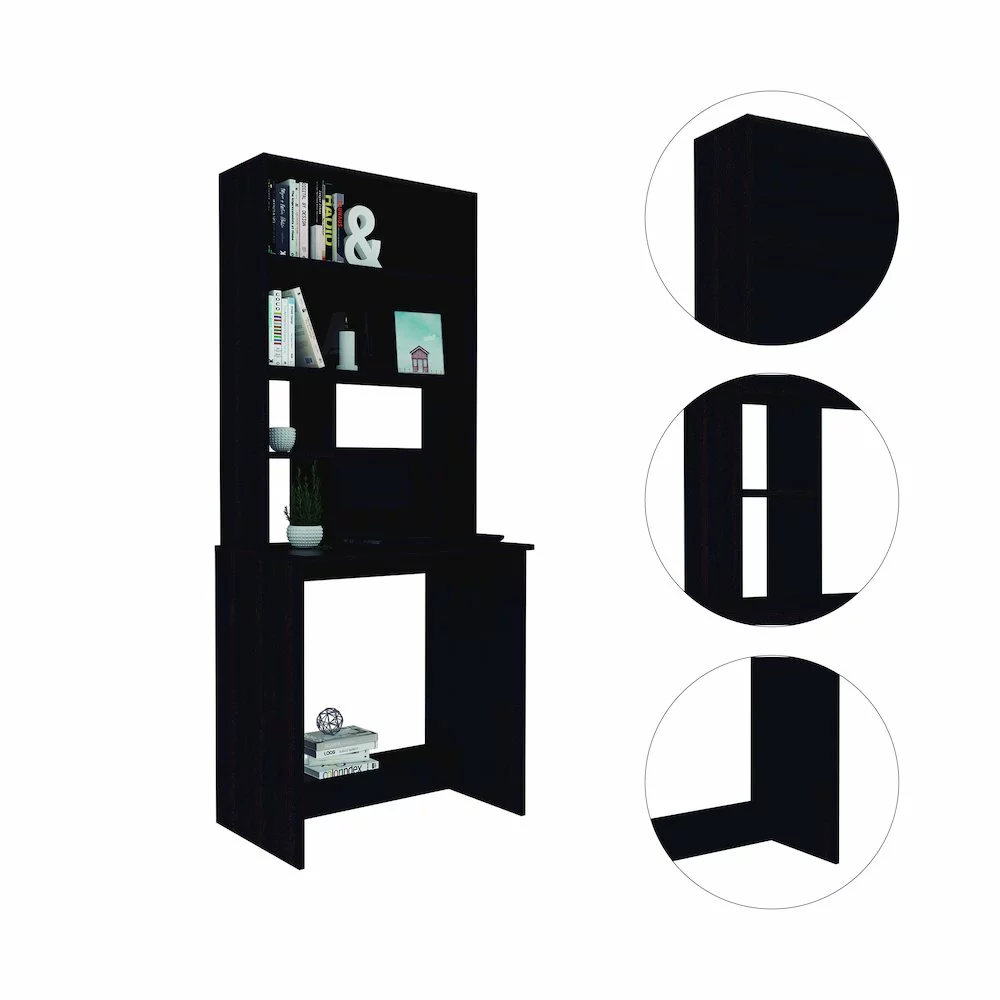 Plethoria Home 4-Shelf Computer Desk Hutch Black Wengue Office Workstation