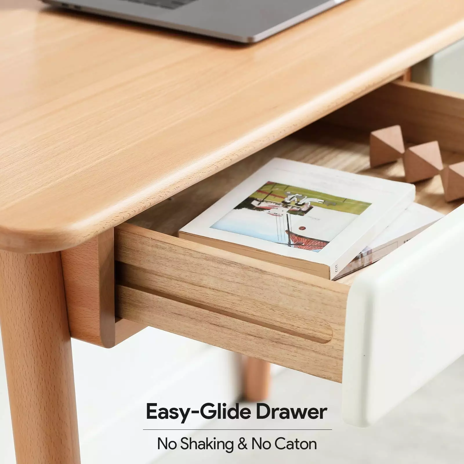 Large 47 Solid Wood Computer Desk 2 Drawers - Modern Office Desk Home Work and Study Ponnky