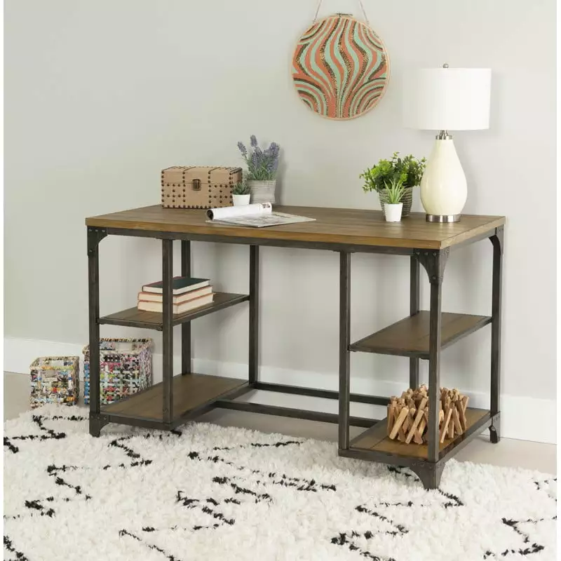 Collin Computer Desk Shelves Weathered Driftwood Finish 48 Wide Powell