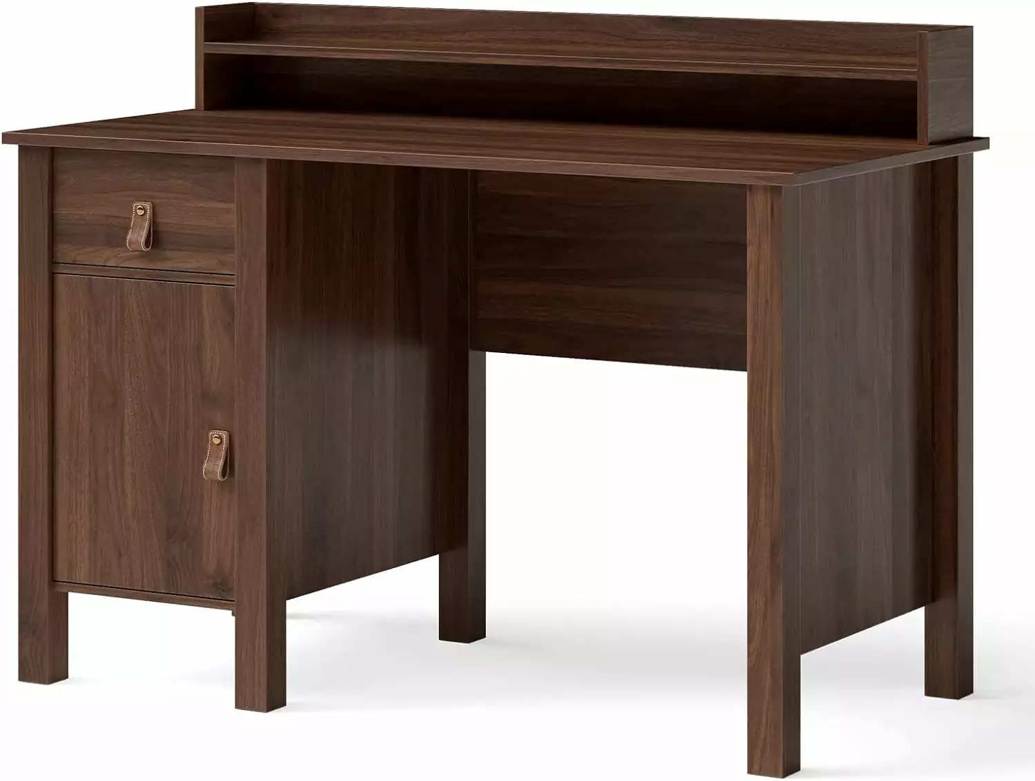 Computer Desk Hutch Modern Office Desk Drawer and Cabinet Wooden Writing Desk Brown Puapli