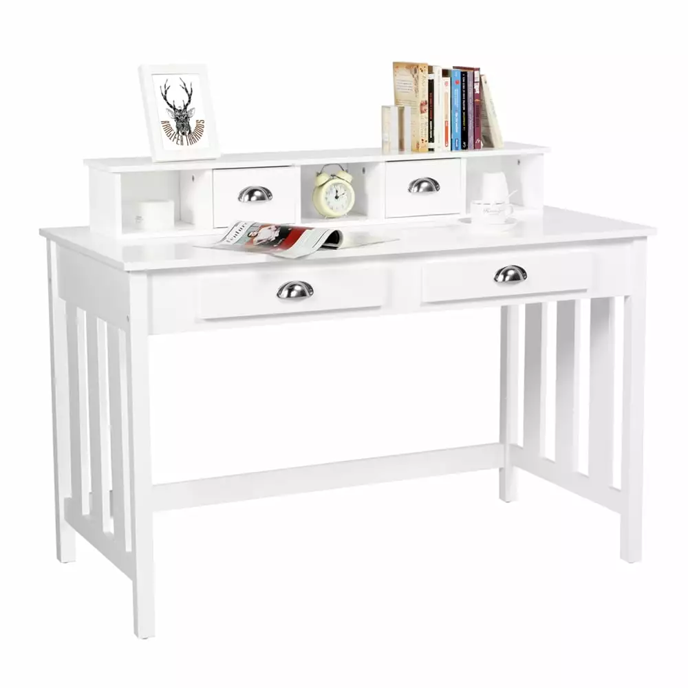 Renwick Modern Wood Computer Desk 4 Drawers - White Office Workstation