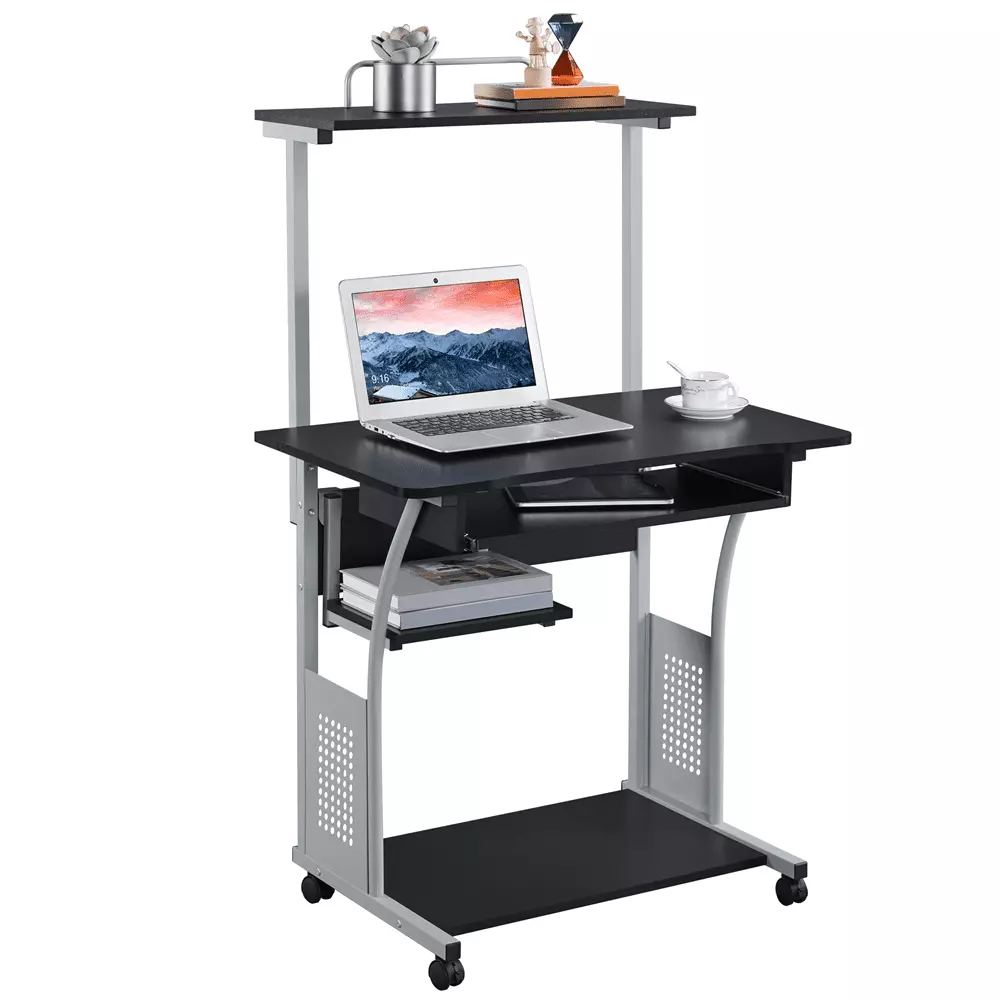 Renwick 2 Tiers Computer Desk Home Office School Black - Sturdy and Spacious Workstation