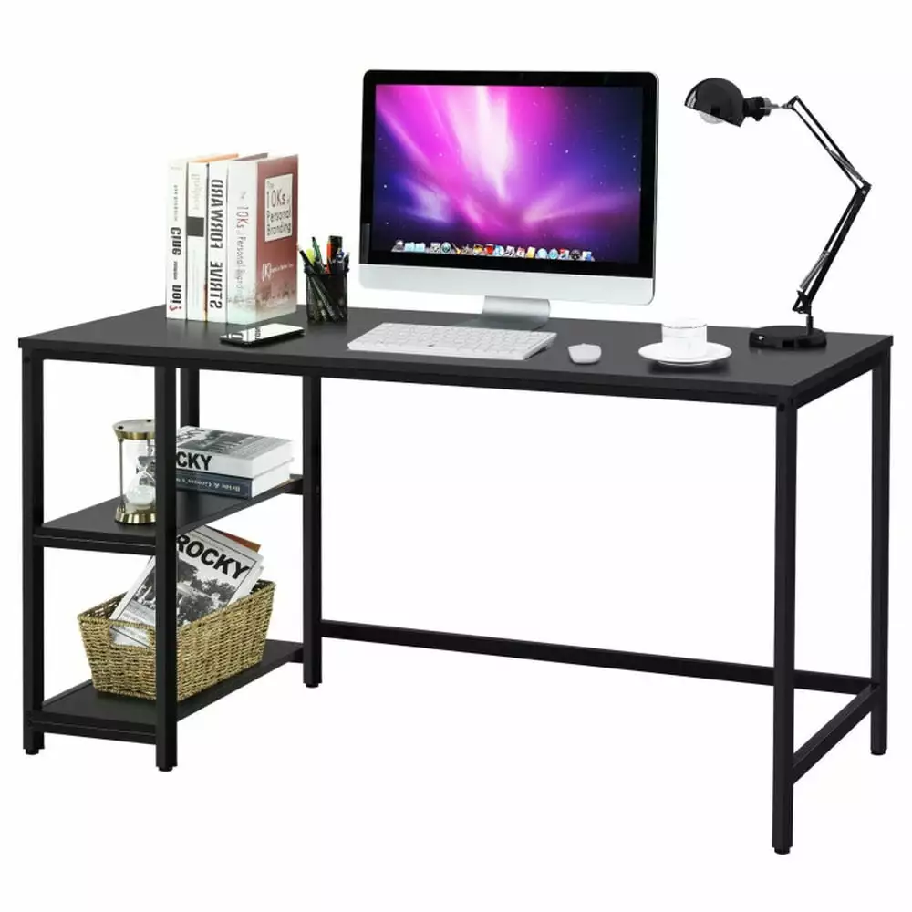 Resenkos 55 Inch Black Computer Desk Adjustable Shelf Home Office and Gaming