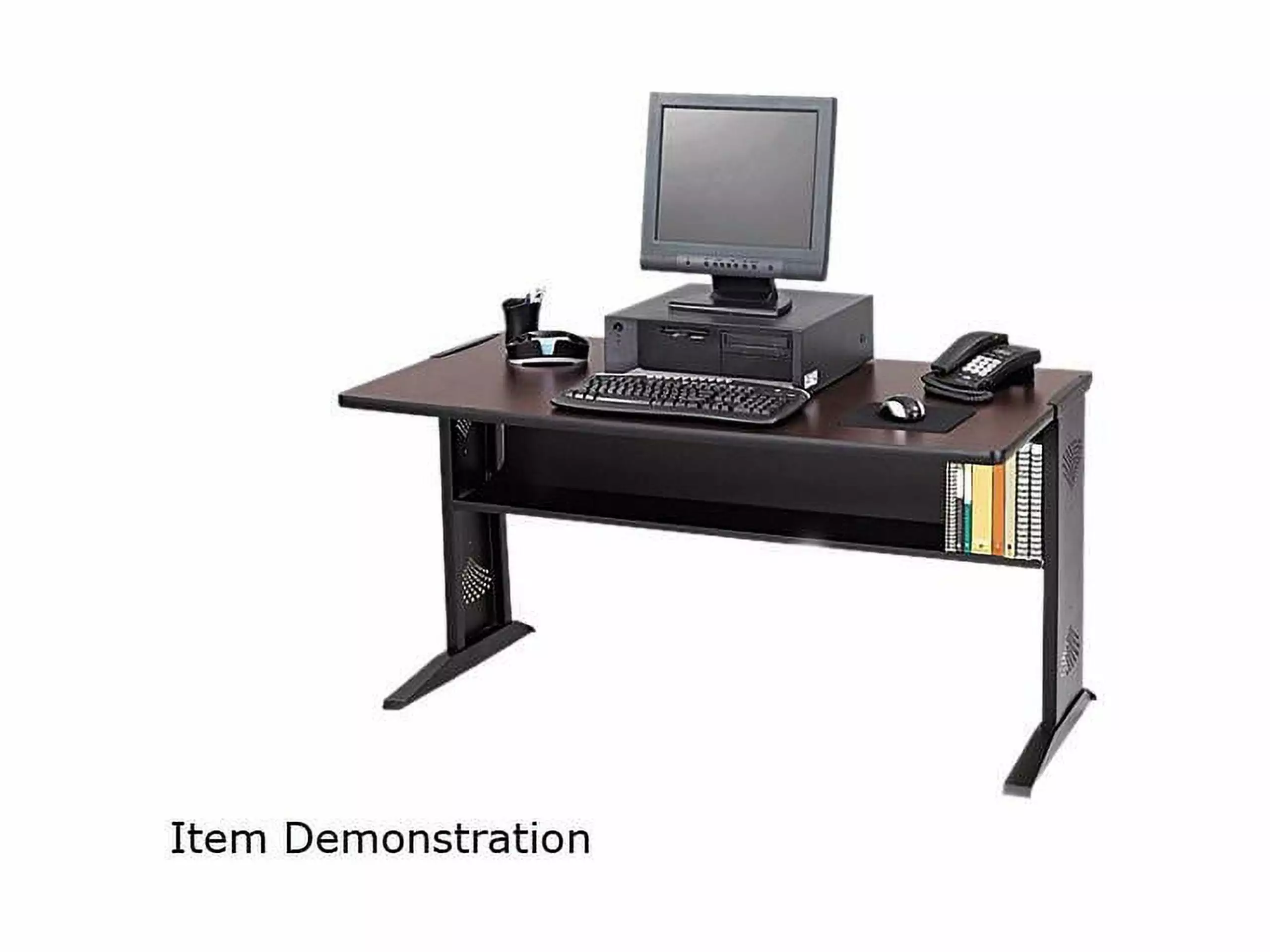 Safco Computer Desk Reversible Top 48w x 28d x 30h Mahogany Medium Oak Black