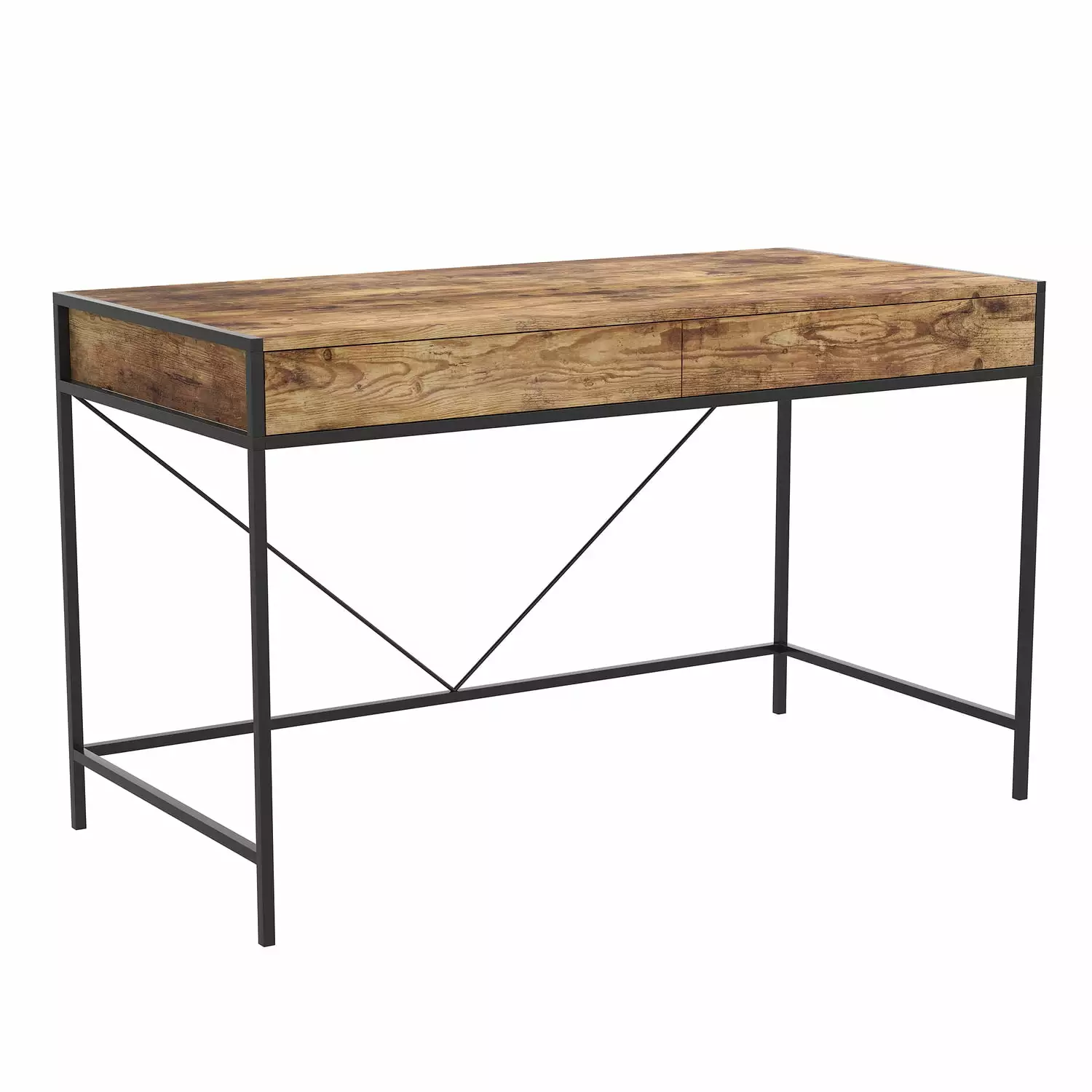 Safdie & Co 49L 2-Drawers Black Metal Computer Desk Brown Reclaimed Wood Safdie & Co.