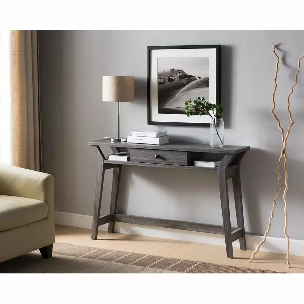 Distressed Gray Wooden Desk Drawer and Shelves Saltoro Sherpi