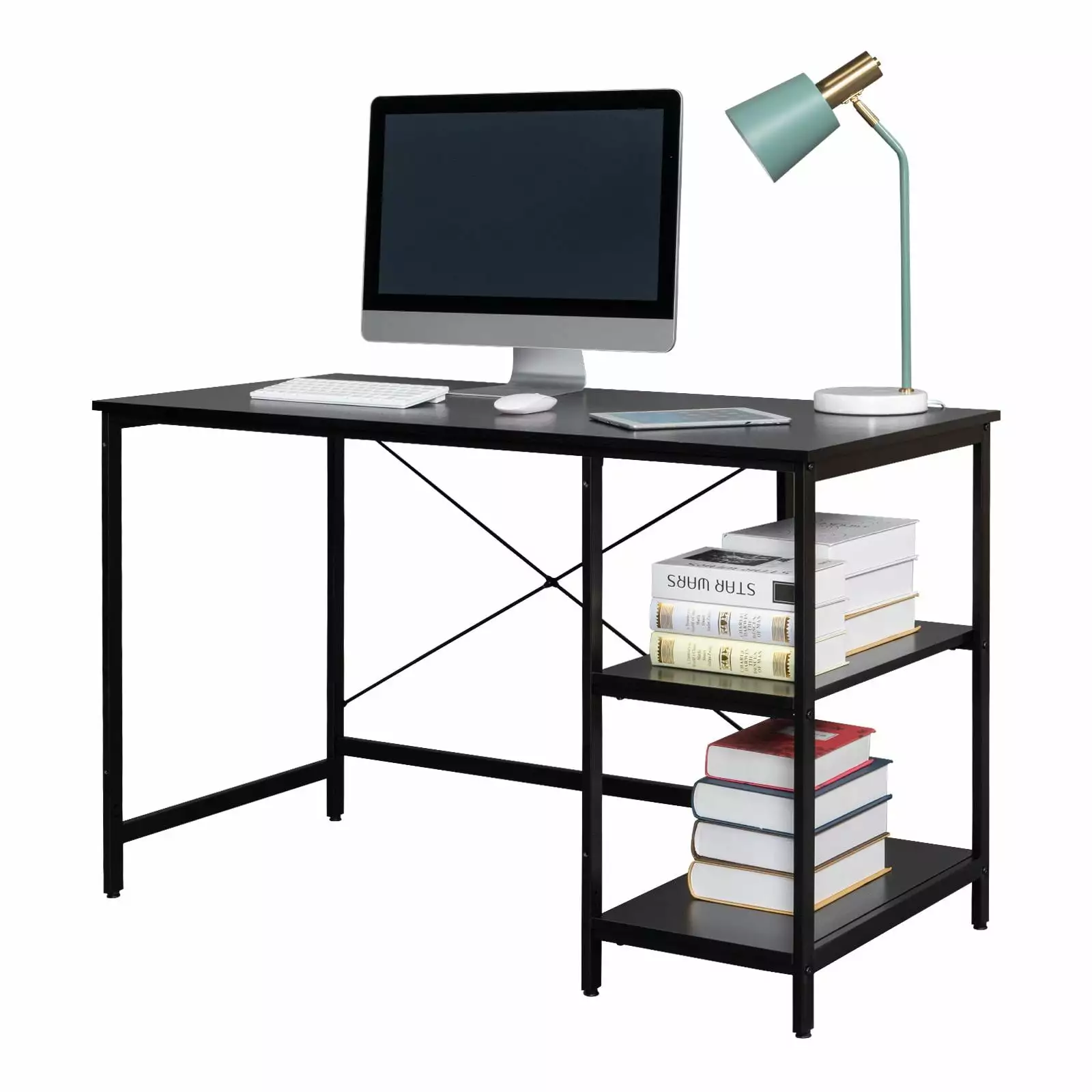 SamyoHome Computer Desk Shelves 47 Inch Home Office Desk Storage Study Writing Table Modern Workstation