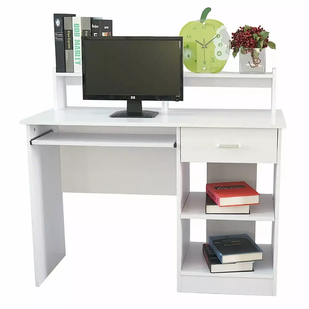 SamyoHome White Home Office Computer Desk Drawer and Shelf