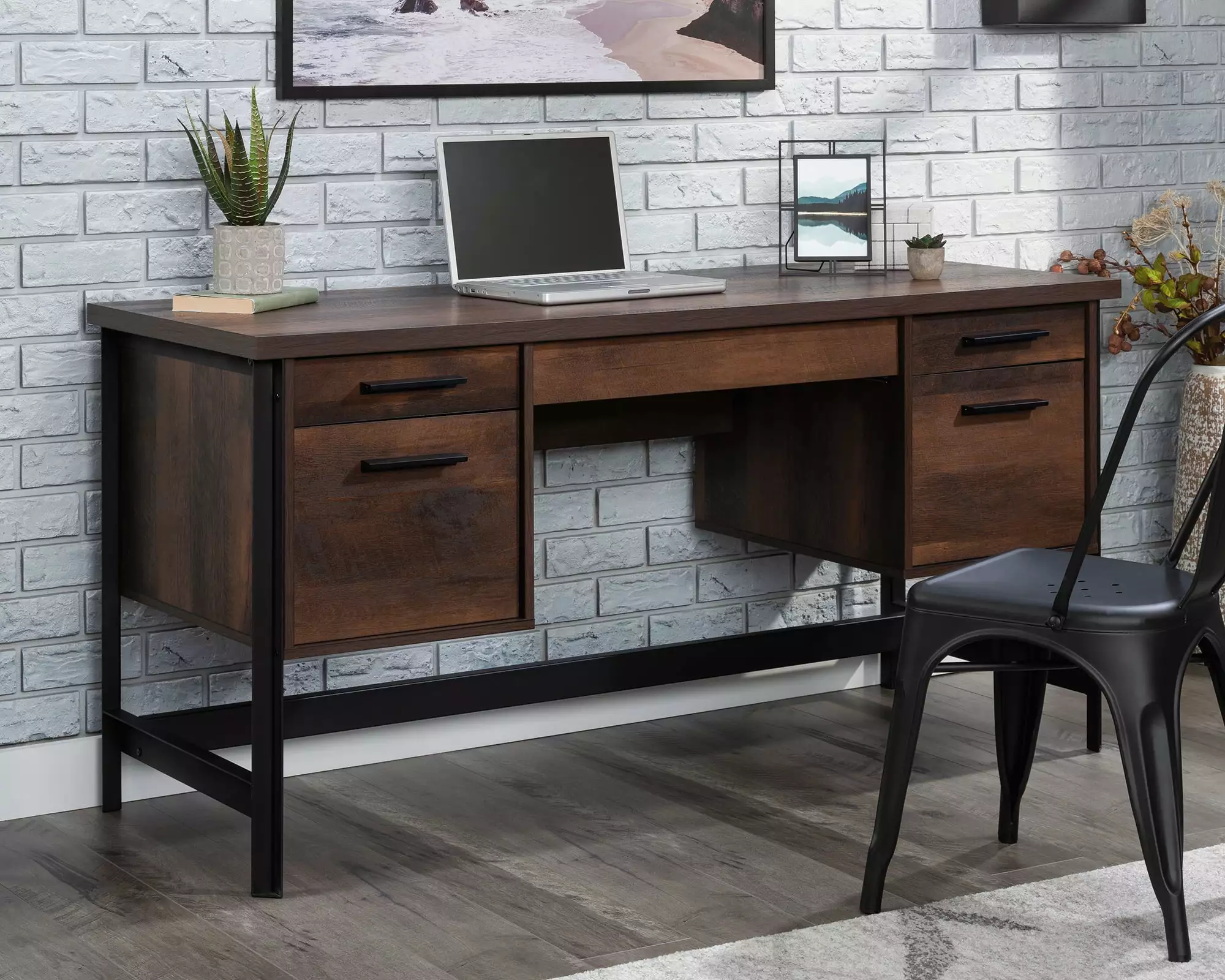 Sauder Briarbrook Engineered Wood and Metal Computer Desk Barrel Oak - Modern Office Desk