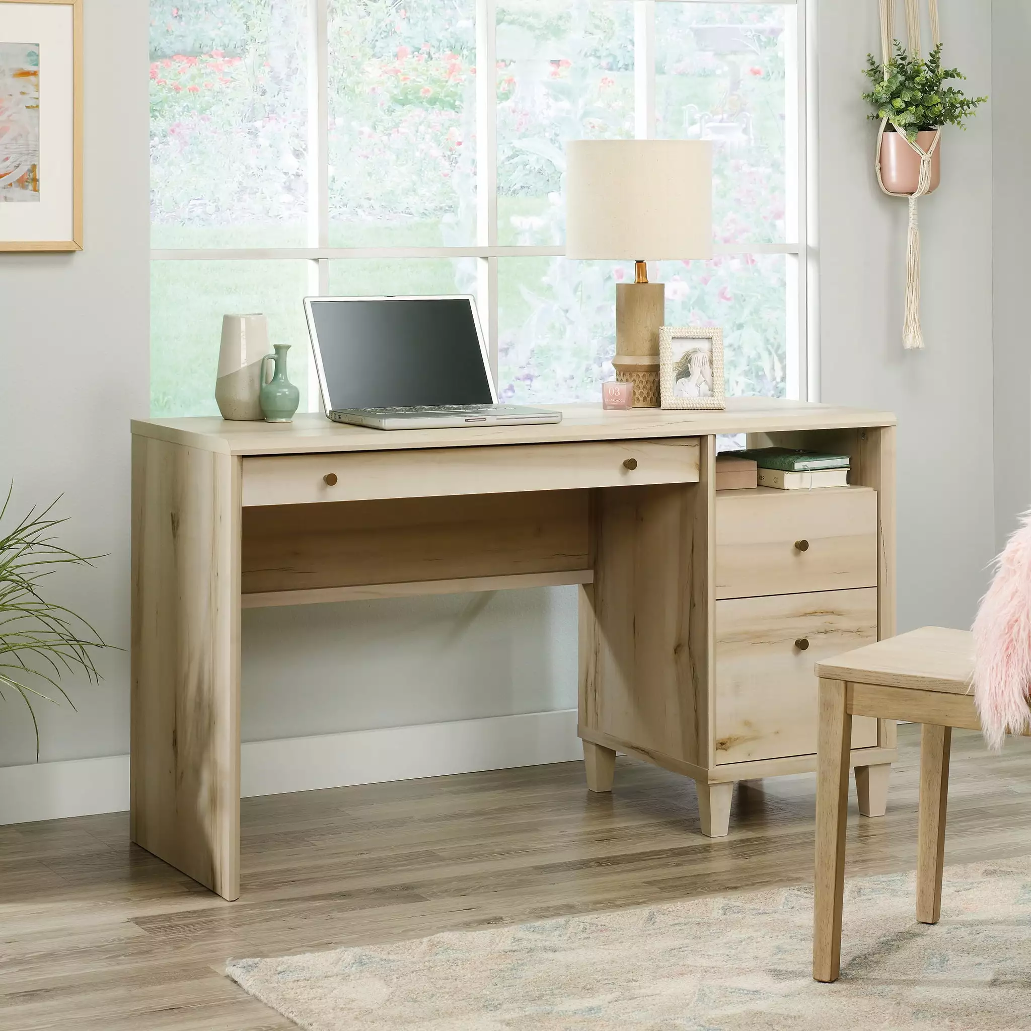 Sauder Willow Place Single Ped Desk Pacific Maple Finish Compact Home Office Desk