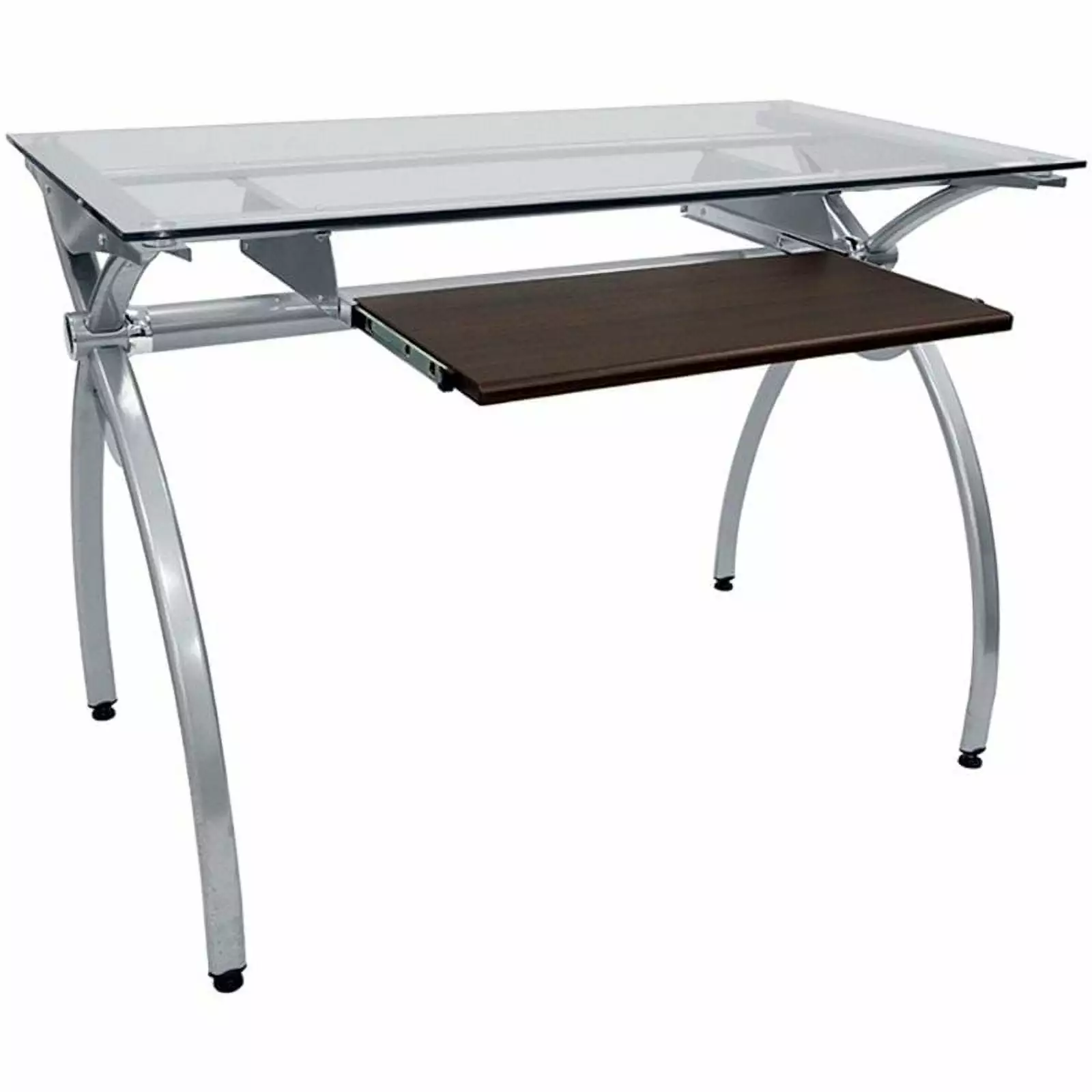 Scranton & Co Contemporary Glass Computer Desk Clear Silver Modern Office Desk
