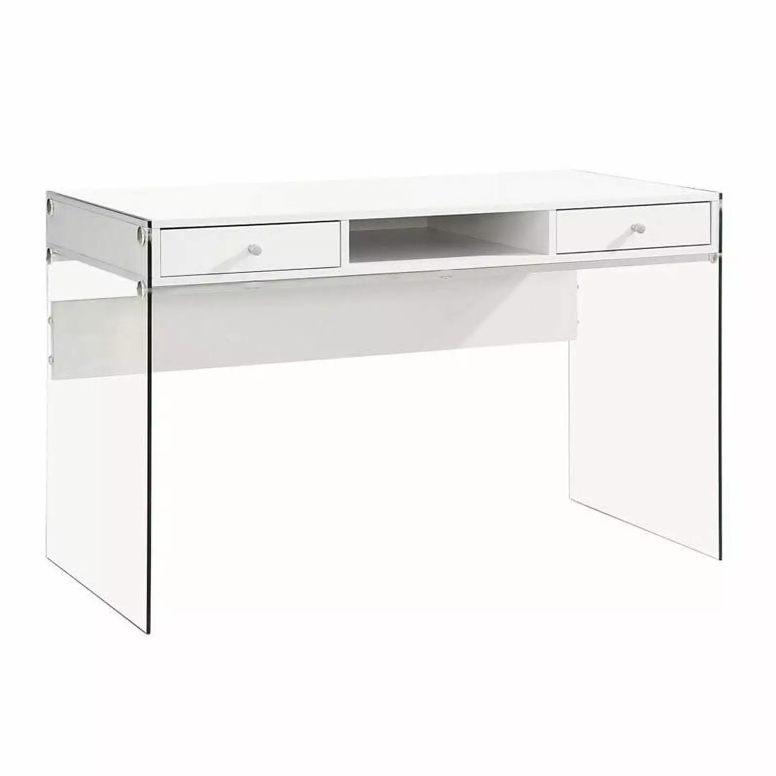 Scranton & Co Contemporary Wood and Glass Computer Desk Glossy White