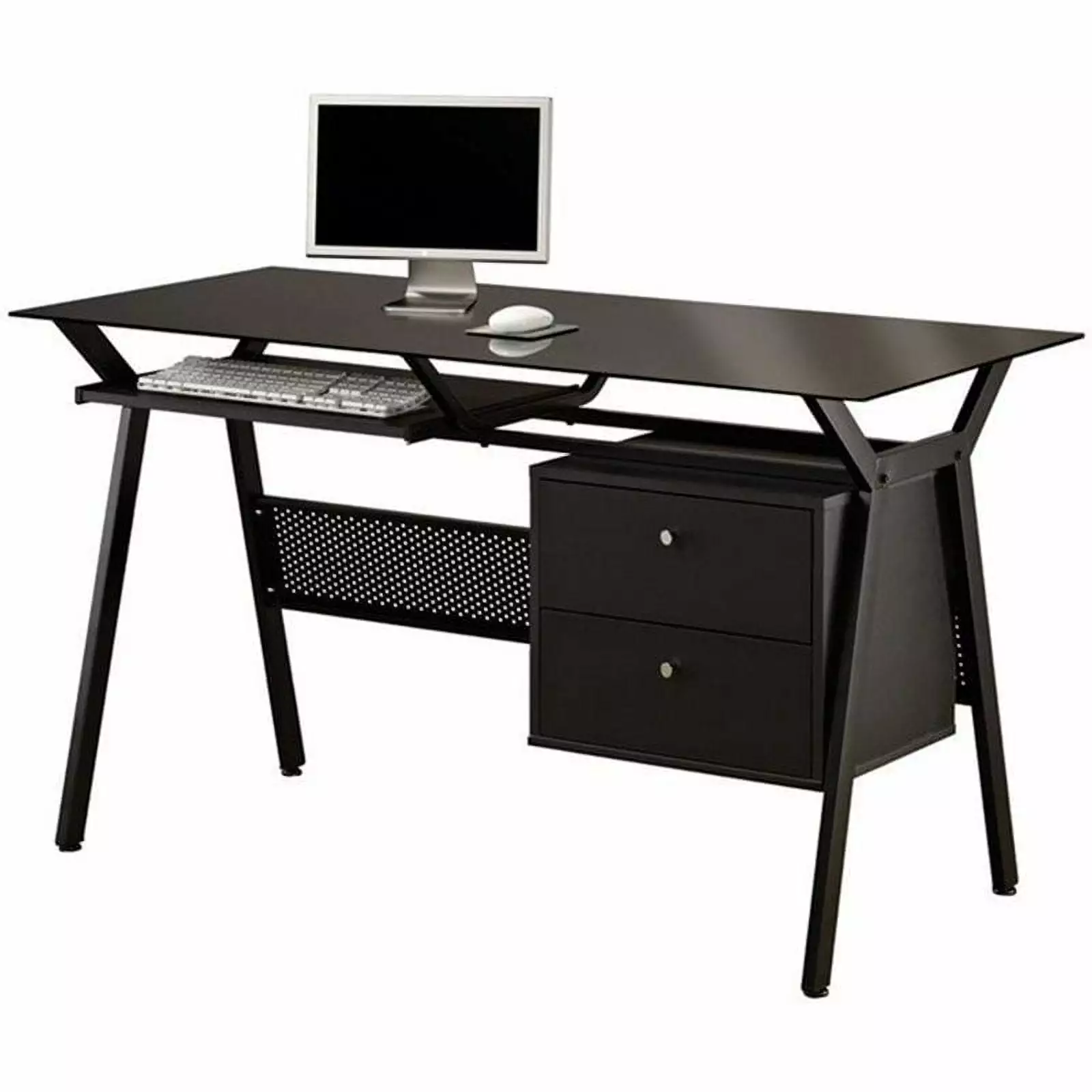Scranton & Co Modern Contemporary 2 Drawer Wood Computer Desk Black Chrome