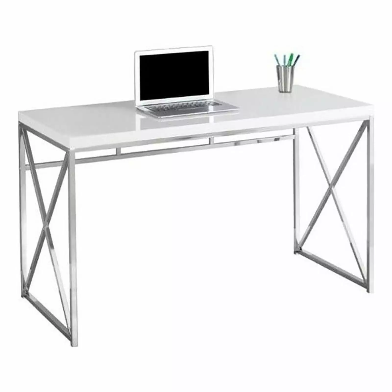 Scranton & Co 48 Modern Wood Metal Computer Desk Glossy White Chrome
