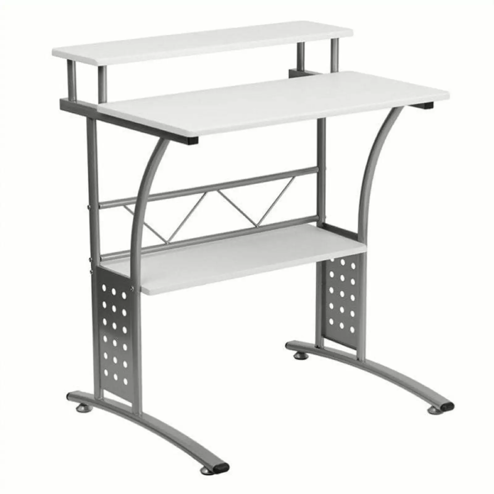 Scranton & Co Wood Office Computer Desk Silver Frame White Modern Workspace