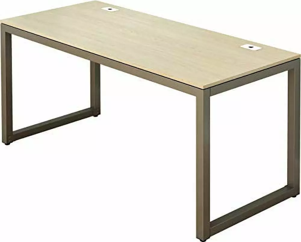 SHW Home Office 55-Inch Large Computer Desk Silver Frame Grey Top