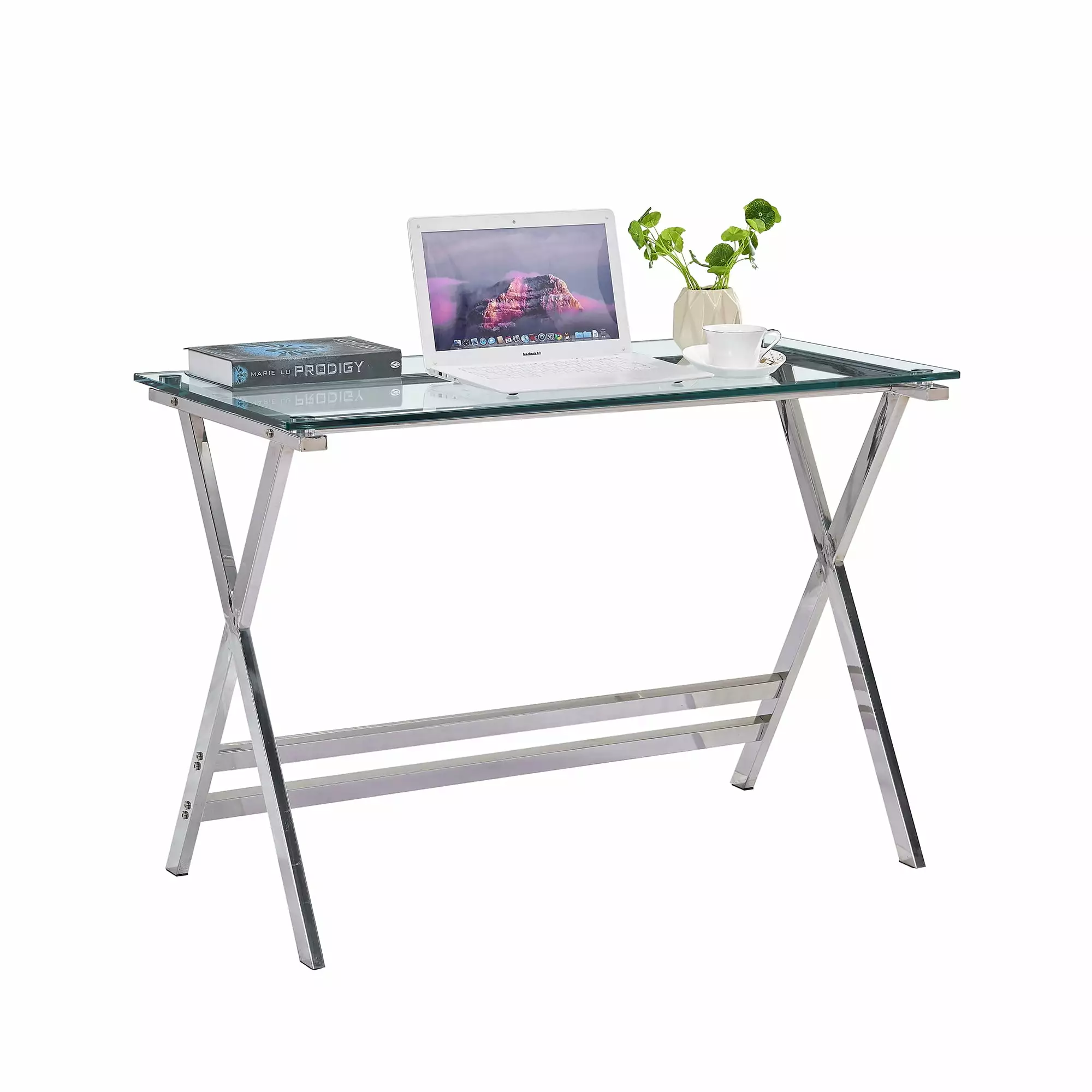 S&M Ergonomic Glass Computer Desk Clear Study Gaming Desk 43.5 x 21.7 x 29.9 Inches