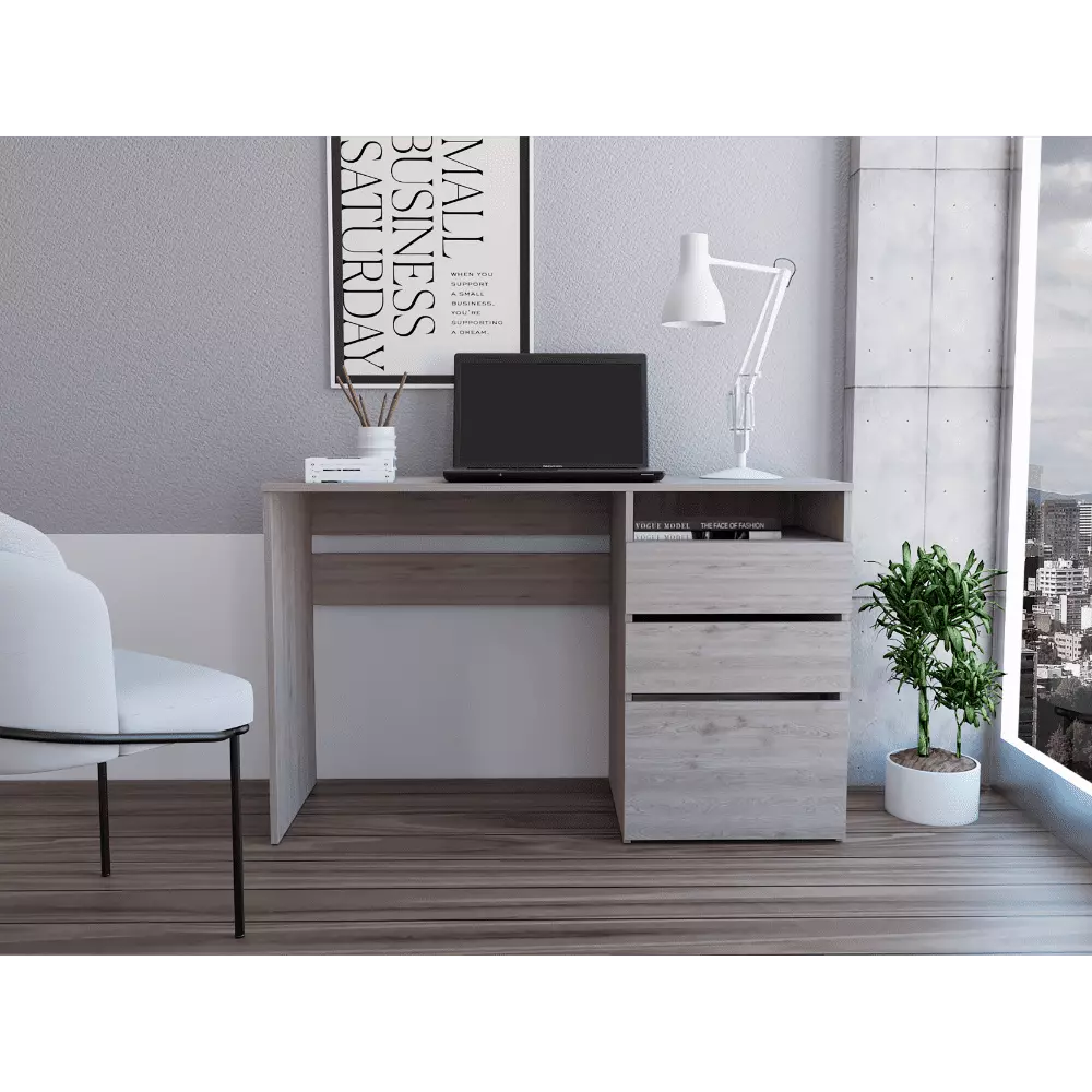 3 Drawers Computer Desk Shelf Light Gray Home Office SMHZ