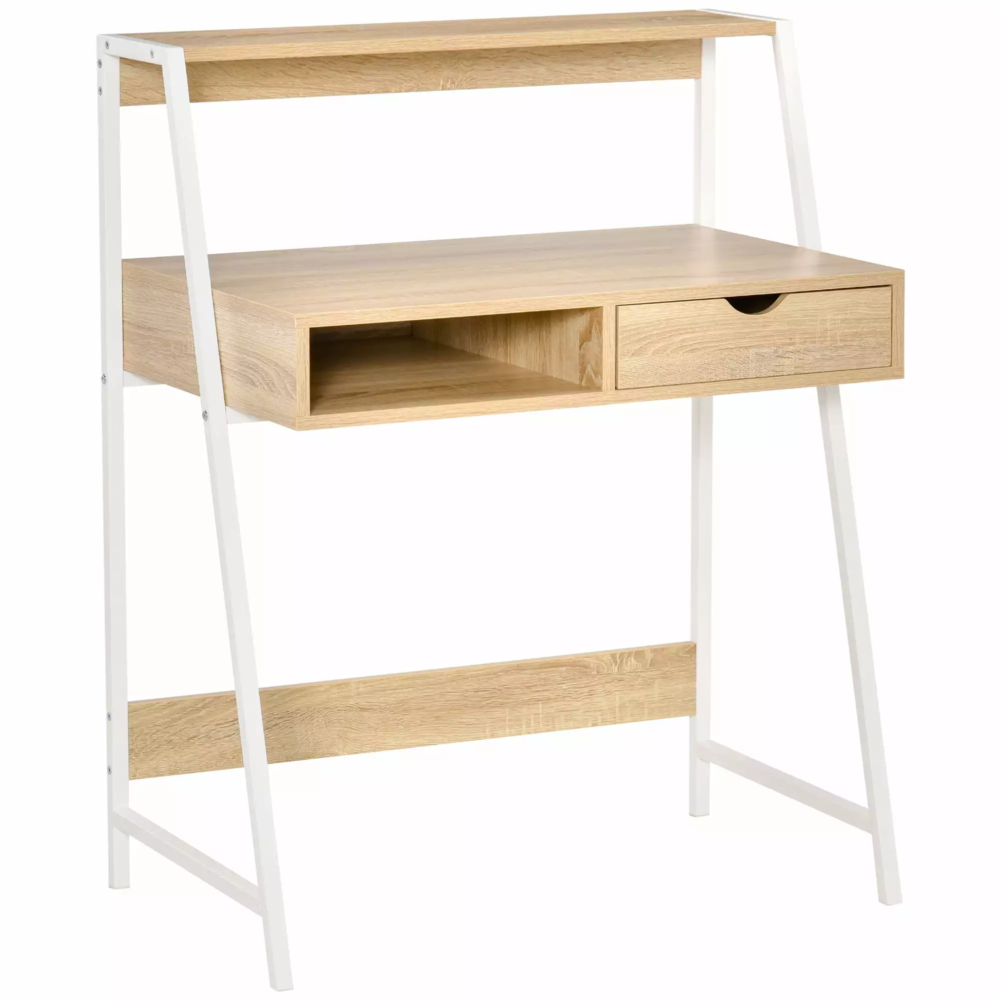 Home Office Desk - Computer Desk Small Spaces Drawer And Storage Shelves Natural SMHZ