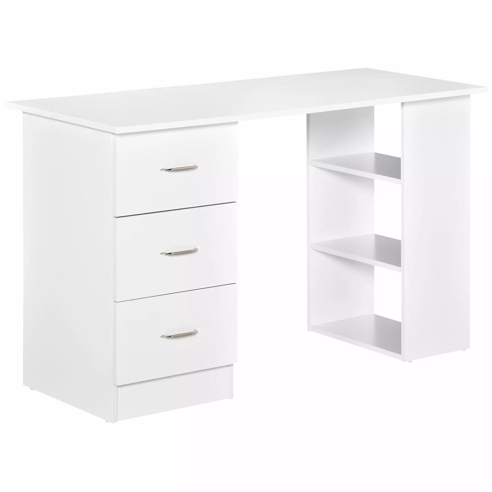 47 Inch Modern Office Computer Desk Bookcase Combo 3 Drawers and Storage Shelf White SMHZ