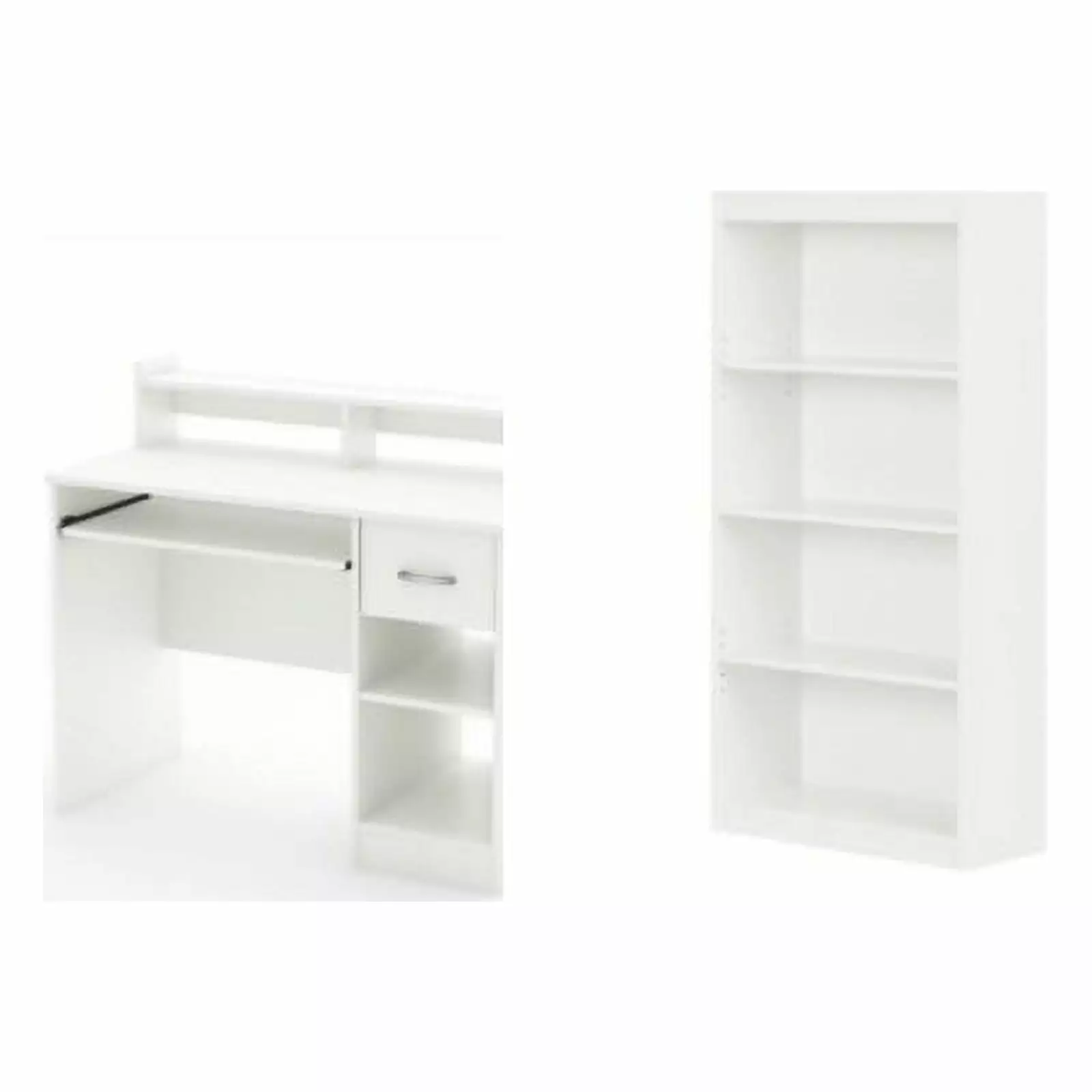 South Shore Axess Desk Keyboard Tray and 4-Shelf Bookcase Set - Pure White
