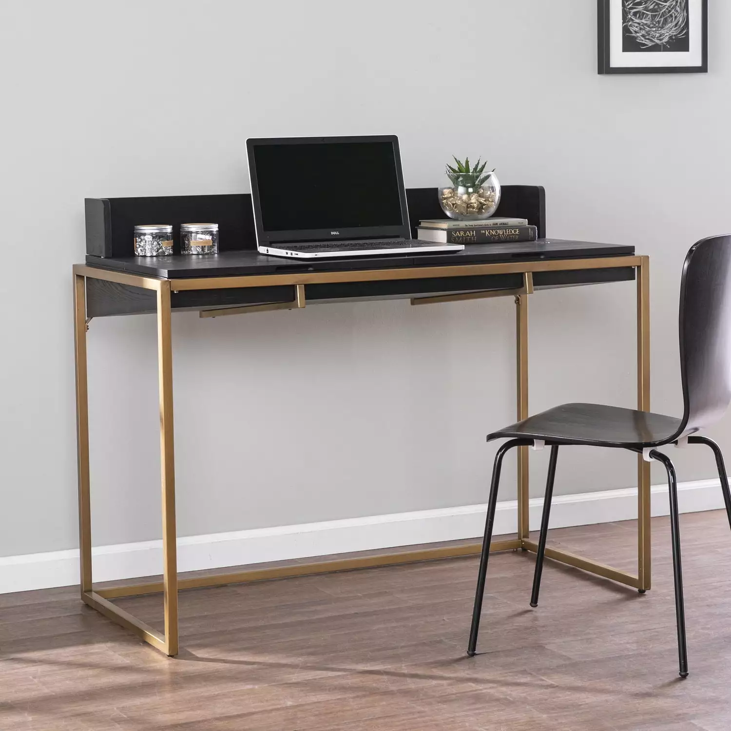 SEI Furniture Caldlin Black Gold Flip Top Desk Storage Southern Enterprises