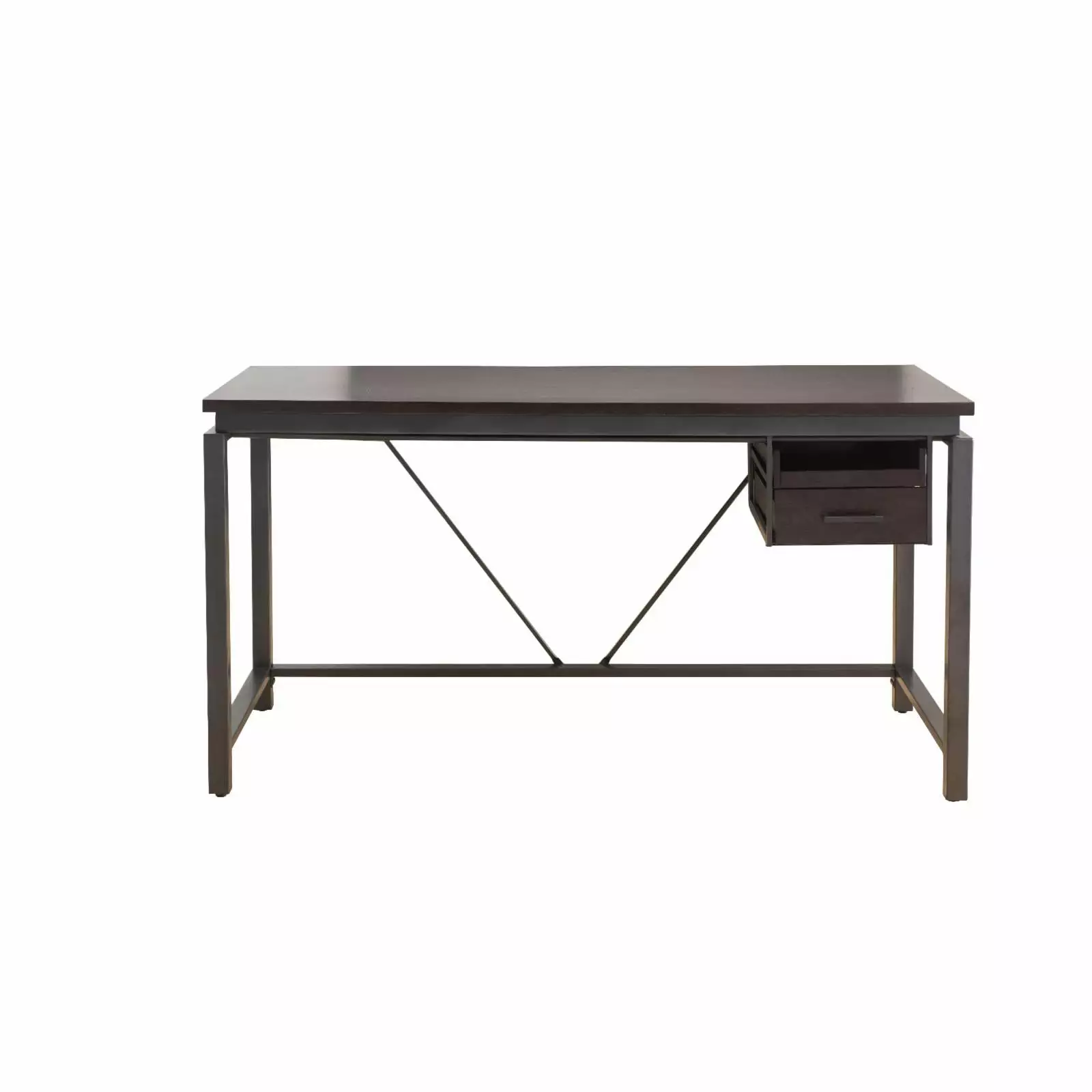 Sunjoy 58 Brown Wood Finish Writing Study Laptop Computer Desk Home Office Workstation Motion Storage Drawer and Metal Fra...