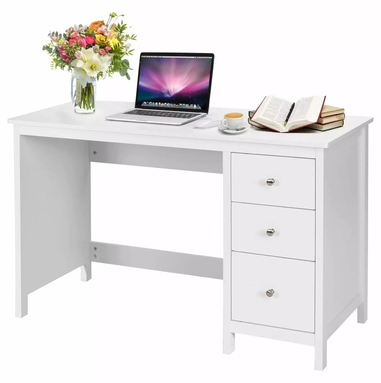 Superwum 3-Drawer Computer Desk Modern Writing Study Desk Spacious Desktop