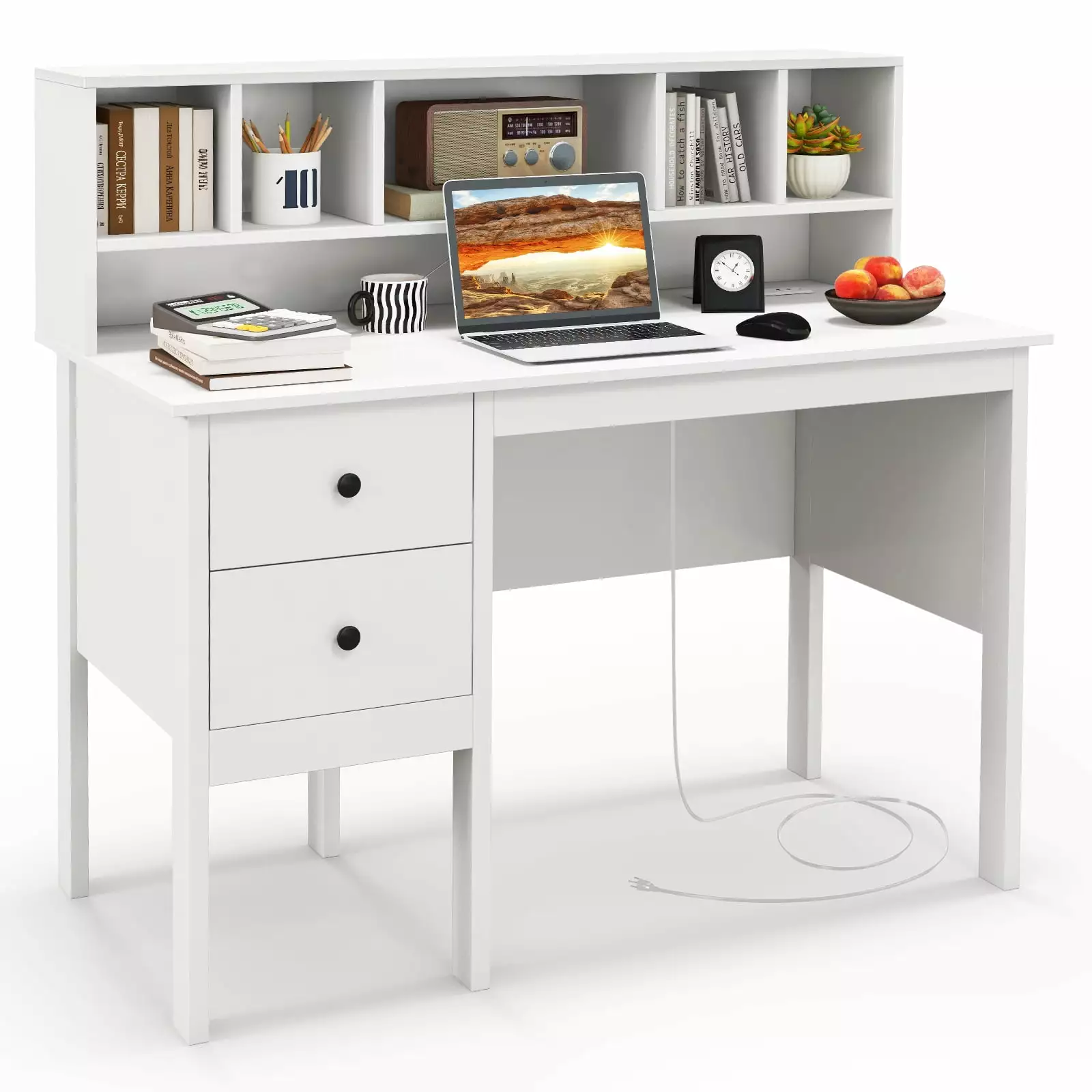 Topbuy Computer Desk Studying Writing Desk Workstation Storage Shelf & Drawers Home Office