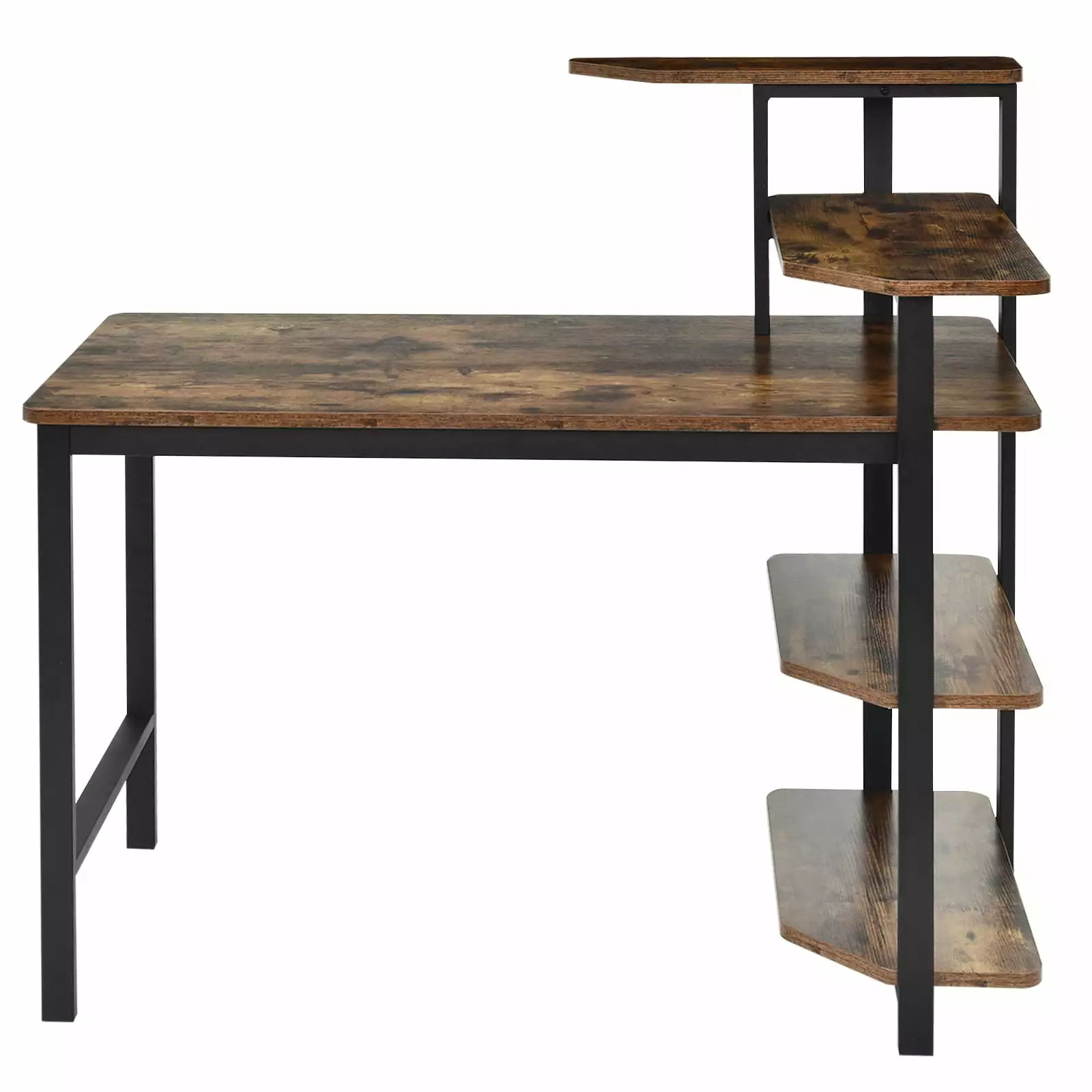 Topbuy Industrial 48 Computer Desk Writing Study Table 4-Tier Bookshelves