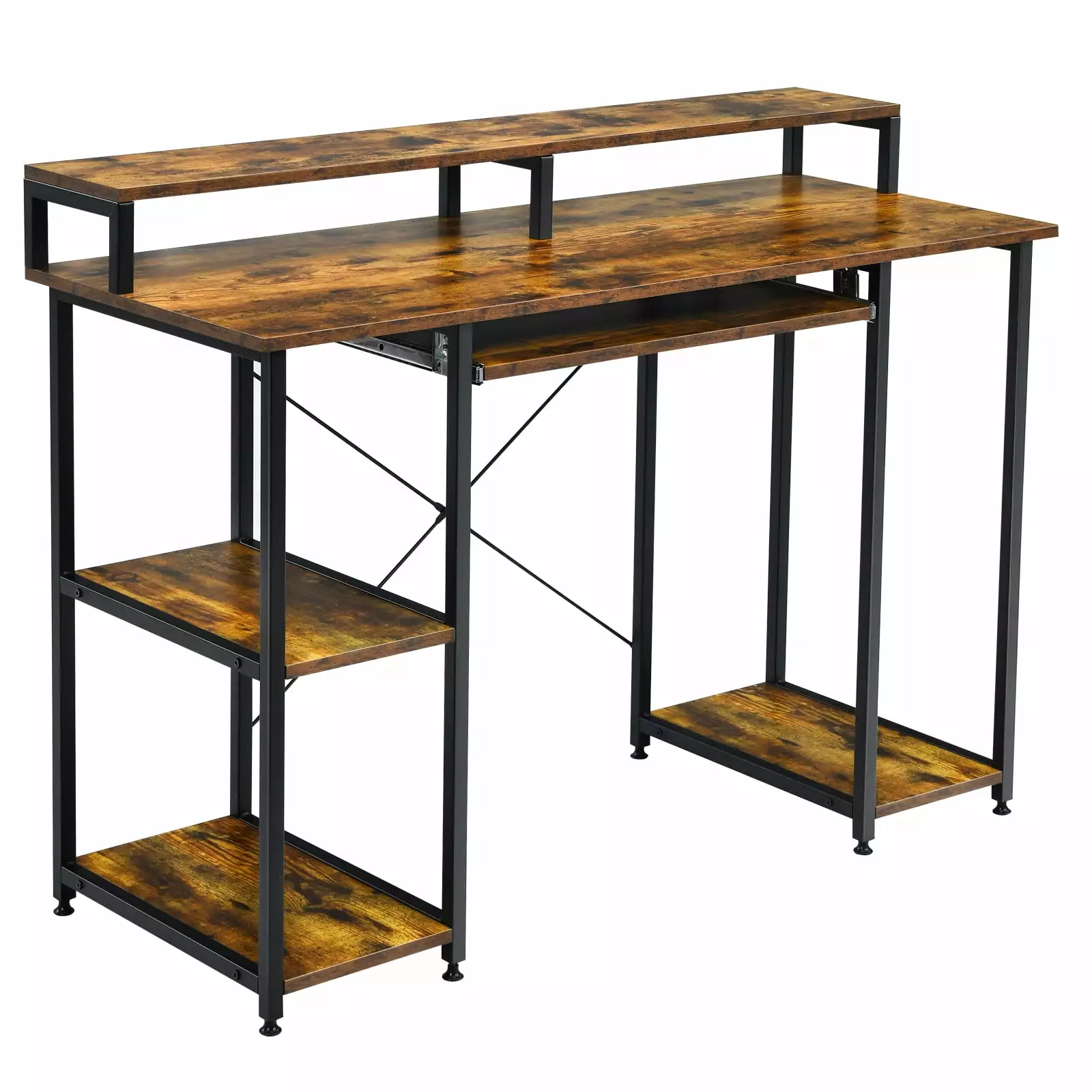 Topbuy Rustic Brown Computer Desk Book Shelves Home Office and Gaming