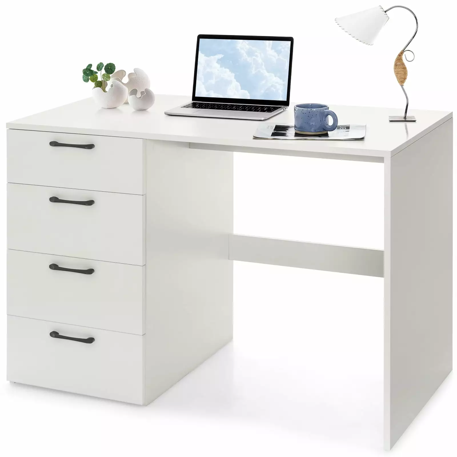 Topbuy Wood Computer Desk Storage Large Writing Desk 4 Drawers Home Office PC Desk Workstation