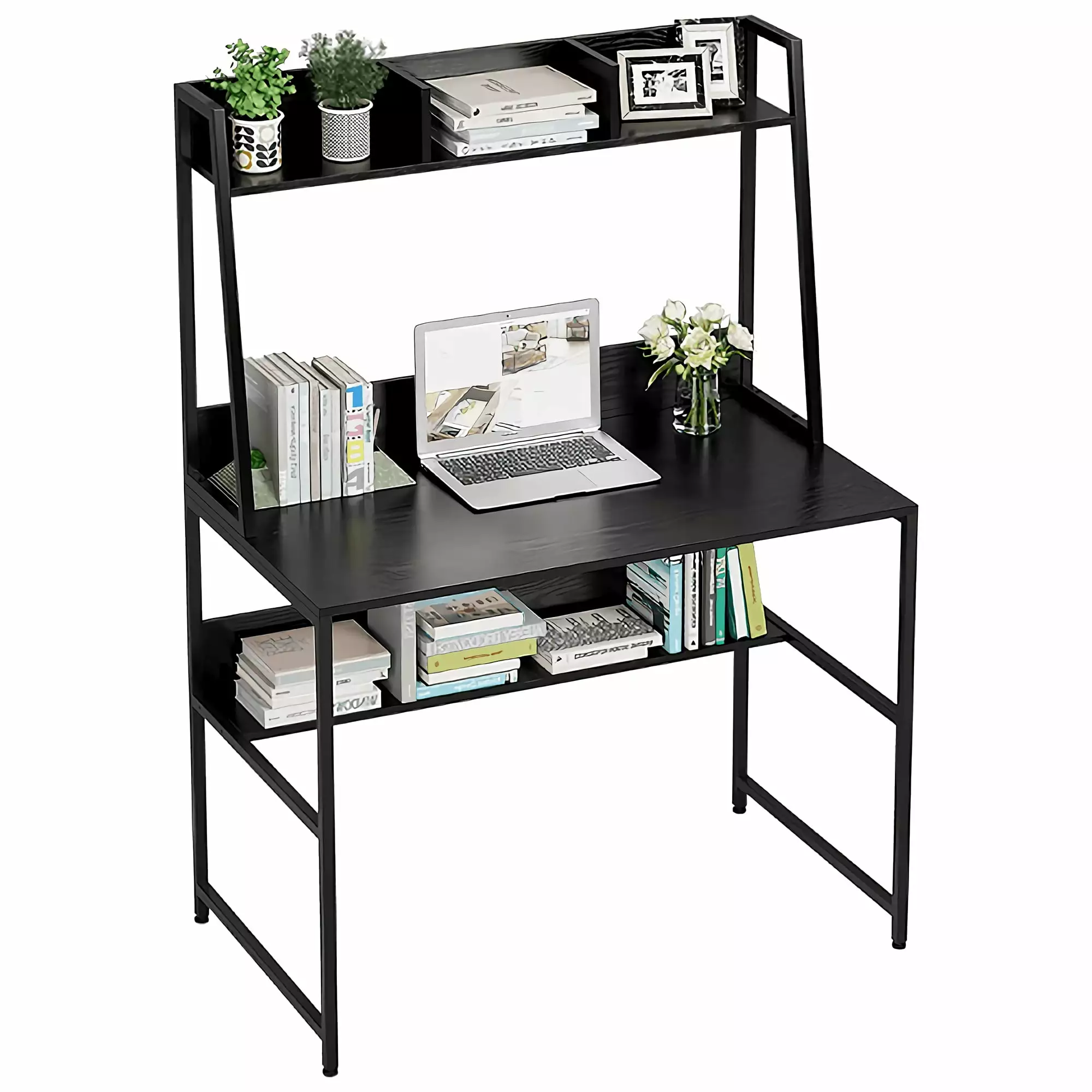 100 x 57.5 cm Heavy Duty Computer Desk Hutch and Bookshelf Space Saving Design Home Office TOYTEXX