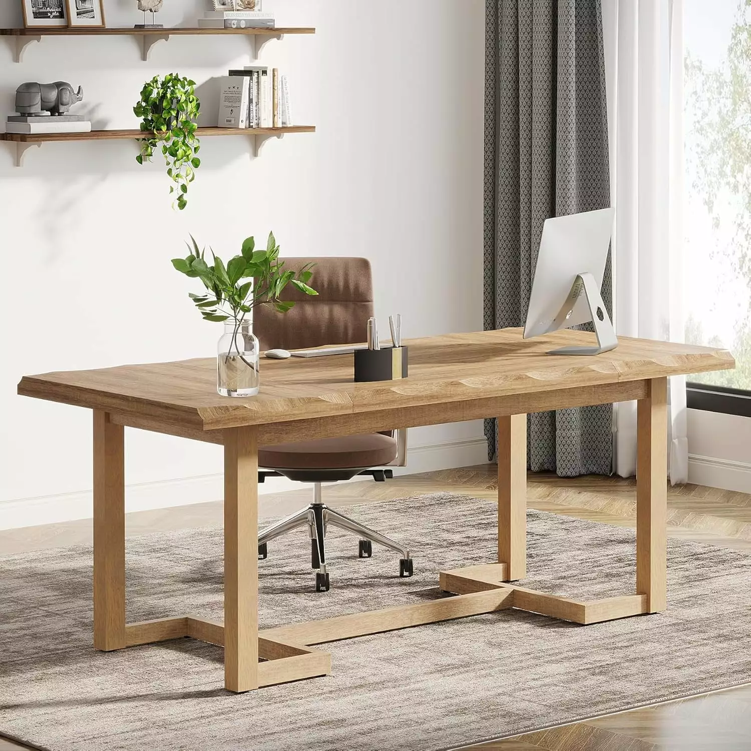 Tribesigns 63-Inch Computer Desk Rectangular Writing Table Solid Wood Legs Thickened Desktop
