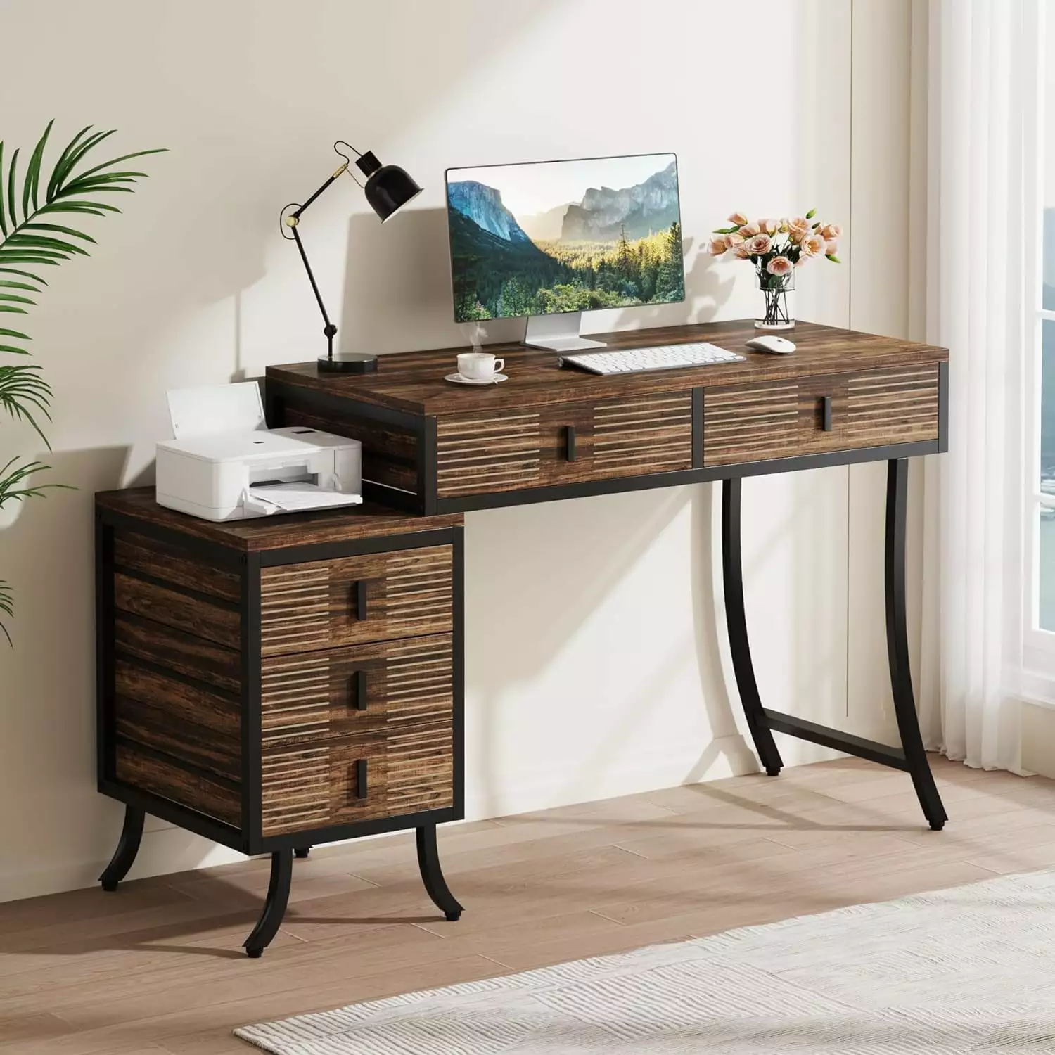 Tribesigns Computer Desk 5 Drawers 55 Home Office Desk Reversible Drawer Cabinet