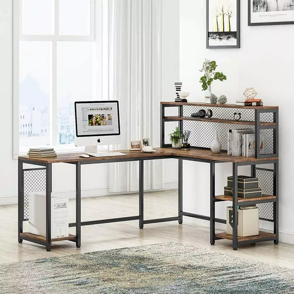 Tribesigns 67 Large Computer Desk Hutch and 5 Storage Shelves Rustic Brown
