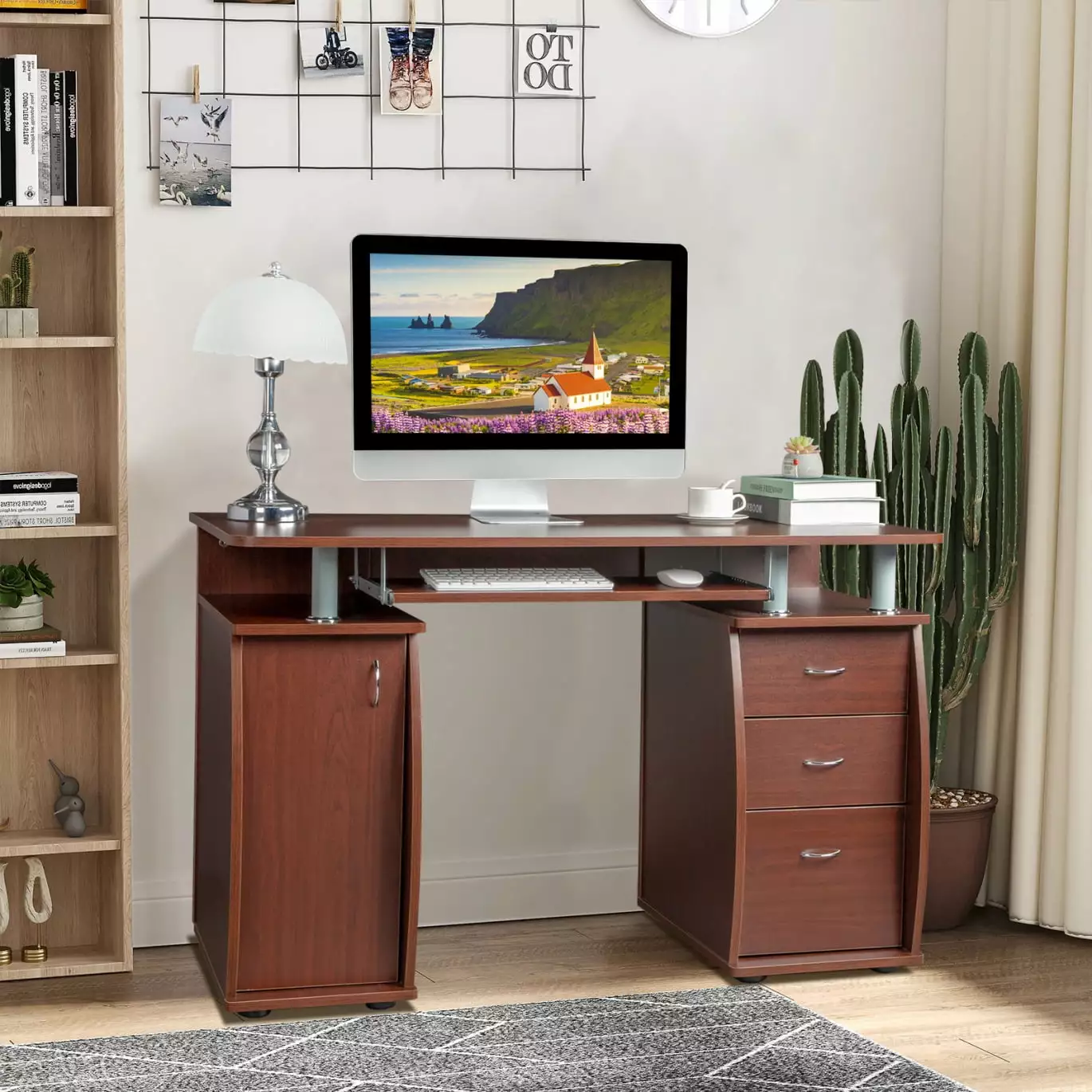 Computer Desk 3 Drawers Industrial PC Desk Storage Rustic Study Table Triple Tree